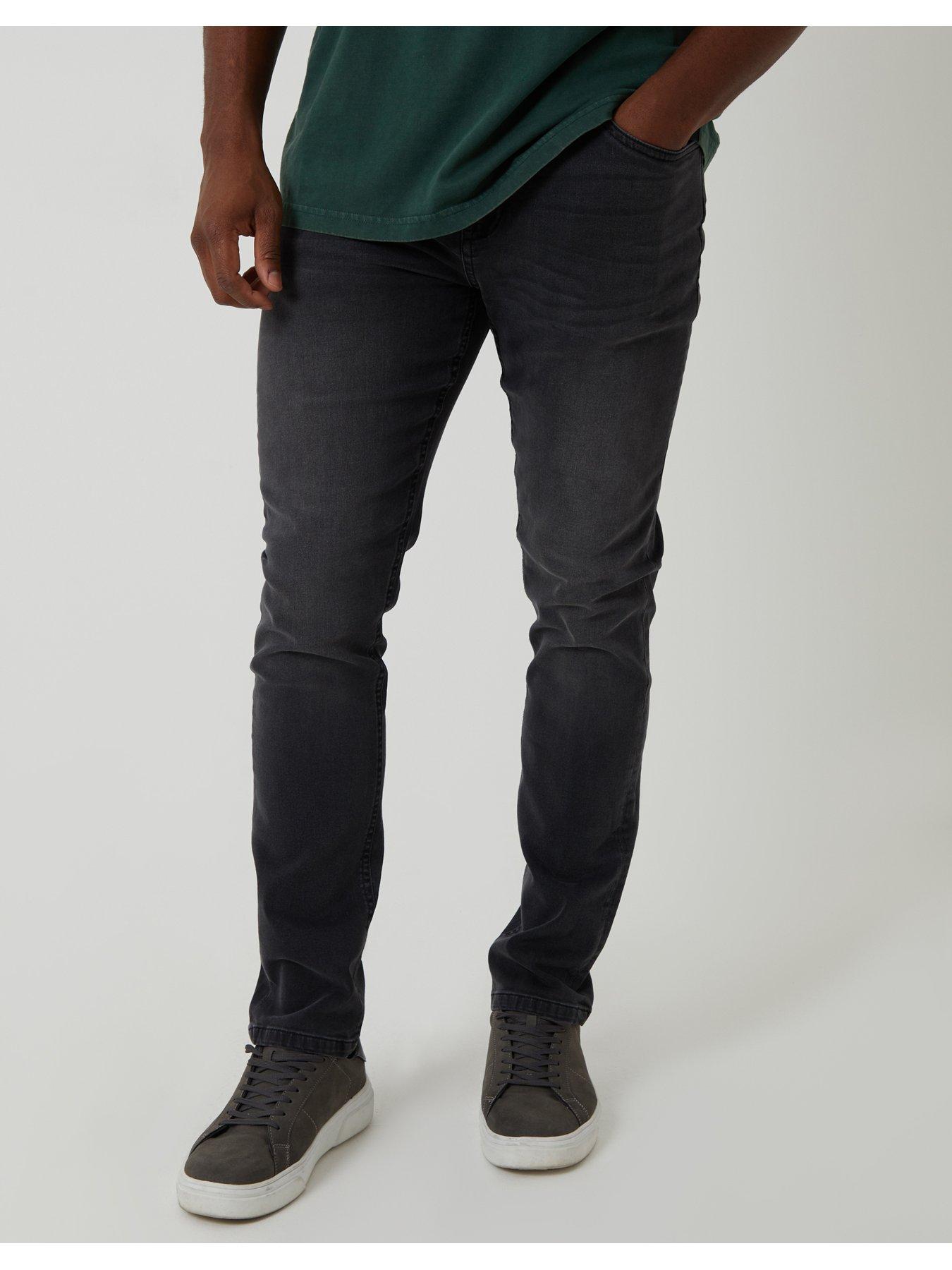 Image 1 of 4 of Threadbare Mens Mid-Rise Grey Wash Slim Fit Jeans - Grey