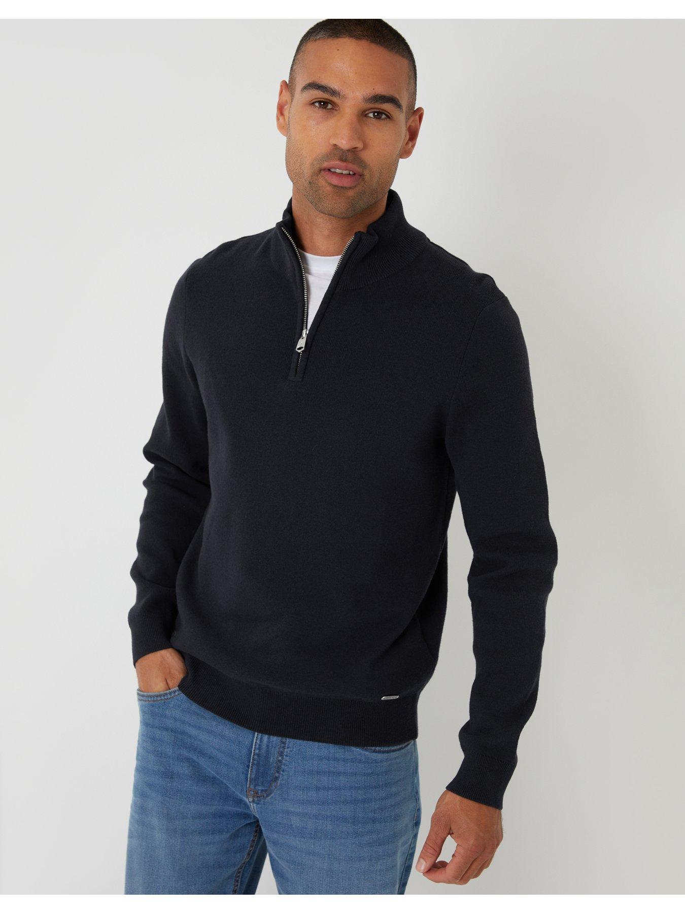 Image 1 of 6 of Threadbare Cotton Rich Quarter Zip Jumper In Black