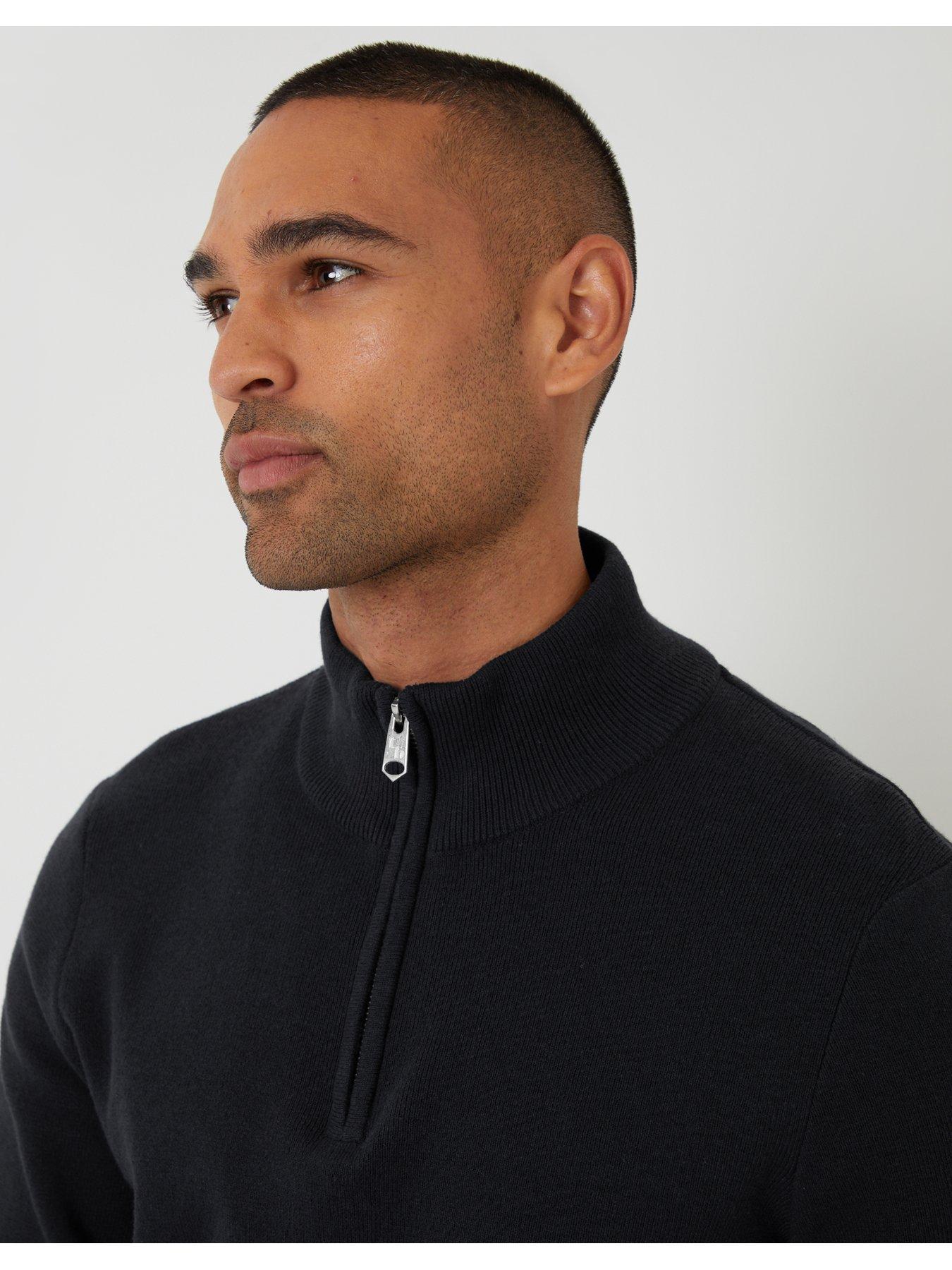 Image 4 of 6 of Threadbare Cotton Rich Quarter Zip Jumper In Black