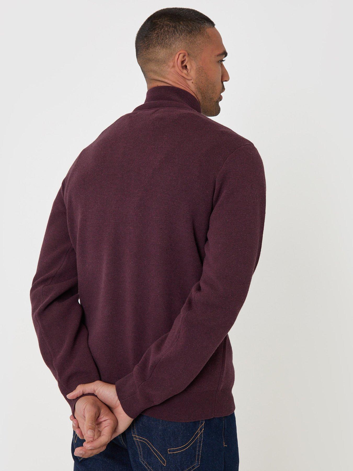 Image 2 of 7 of Threadbare Mens Cotton-Rich Quarter Zip High Collar Jumper - Burgundy