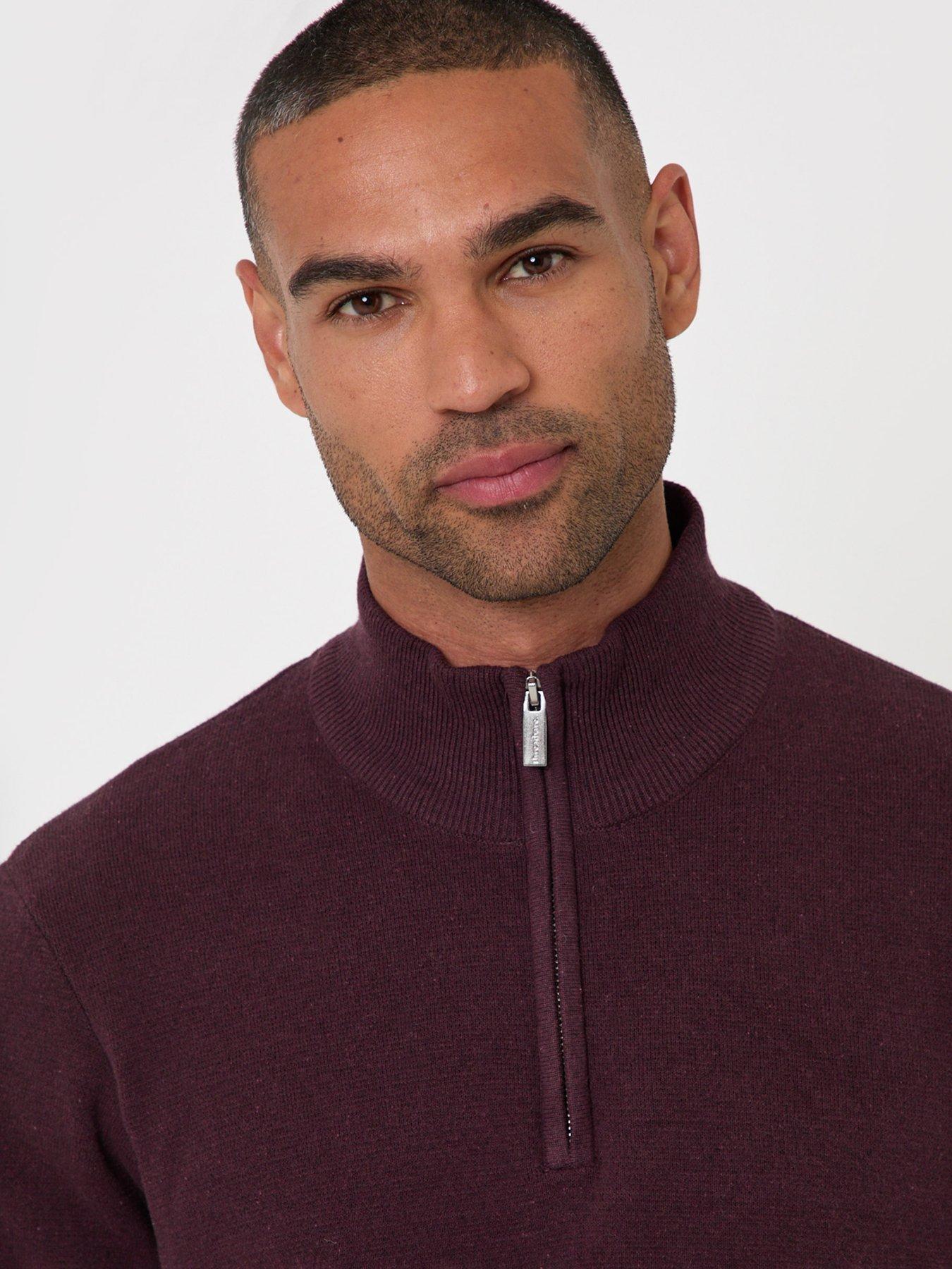 Image 4 of 7 of Threadbare Mens Cotton-Rich Quarter Zip High Collar Jumper - Burgundy