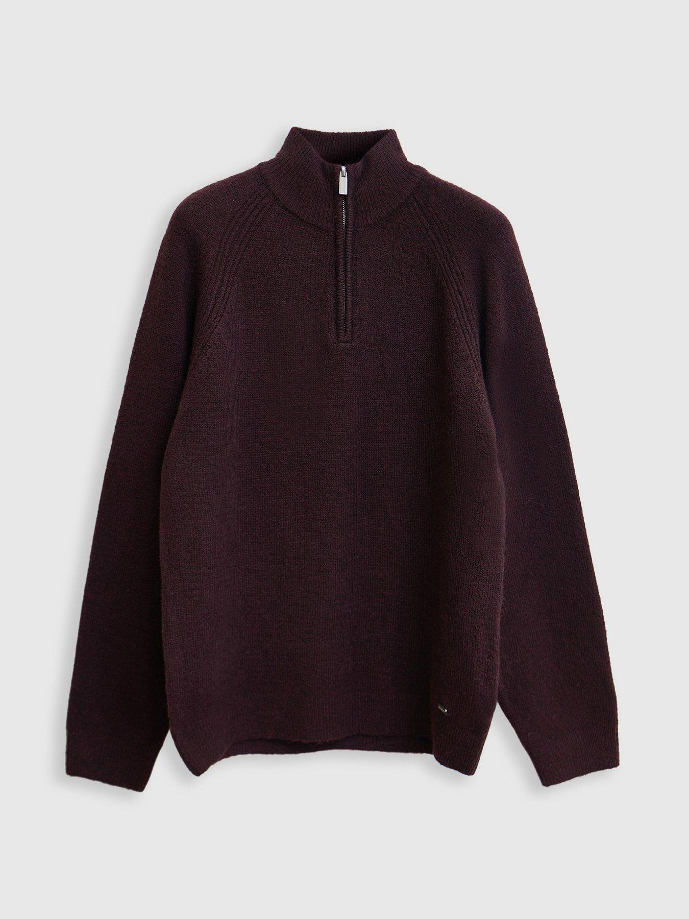 Image 5 of 7 of Threadbare Mens Cotton-Rich Quarter Zip High Collar Jumper - Burgundy