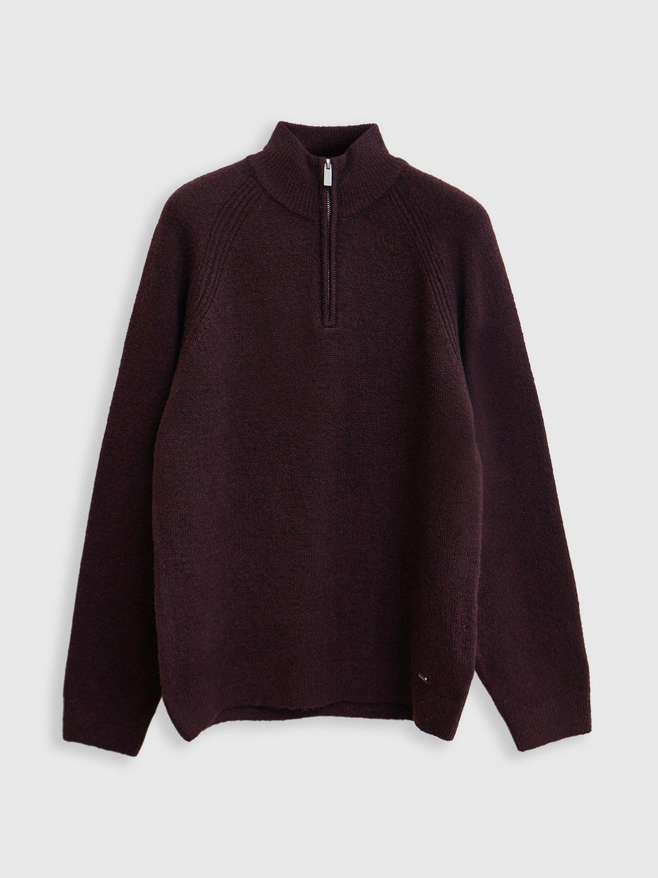 Image 6 of 7 of Threadbare Mens Cotton-Rich Quarter Zip High Collar Jumper - Burgundy