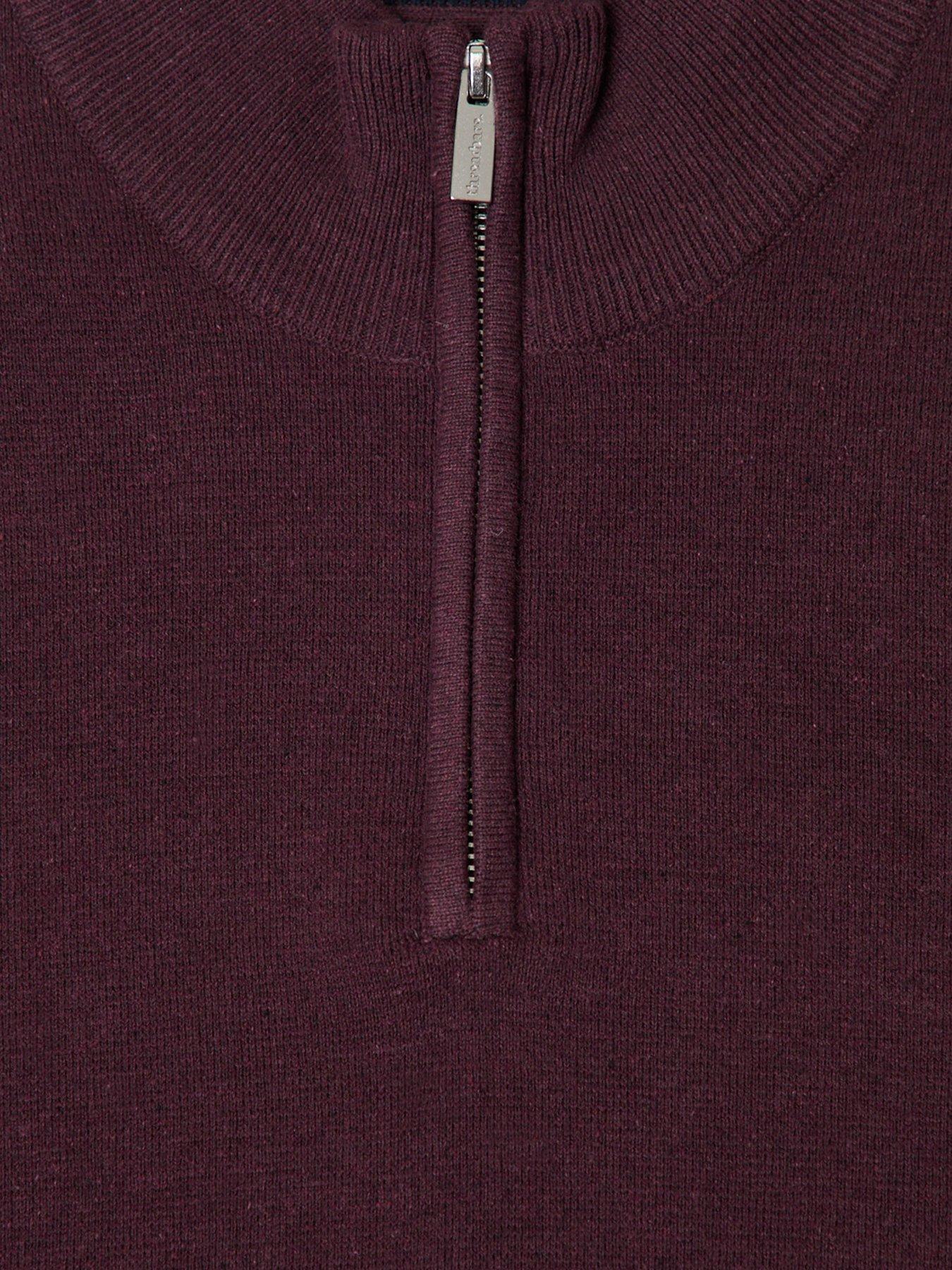 Image 7 of 7 of Threadbare Mens Cotton-Rich Quarter Zip High Collar Jumper - Burgundy