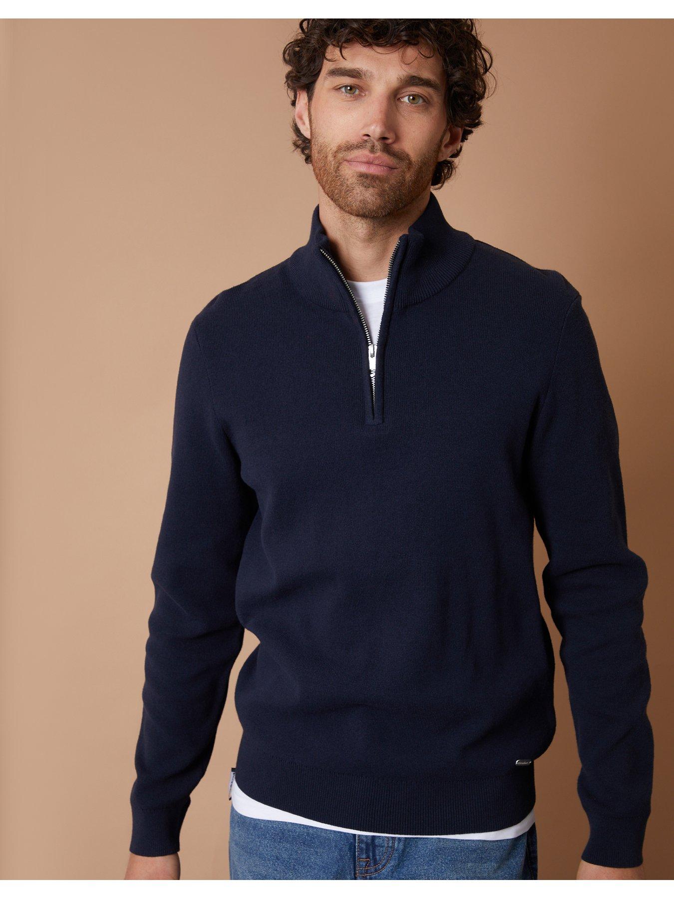 Image 1 of 5 of Threadbare Cotton Rich Quarter Zip Jumper In Navy