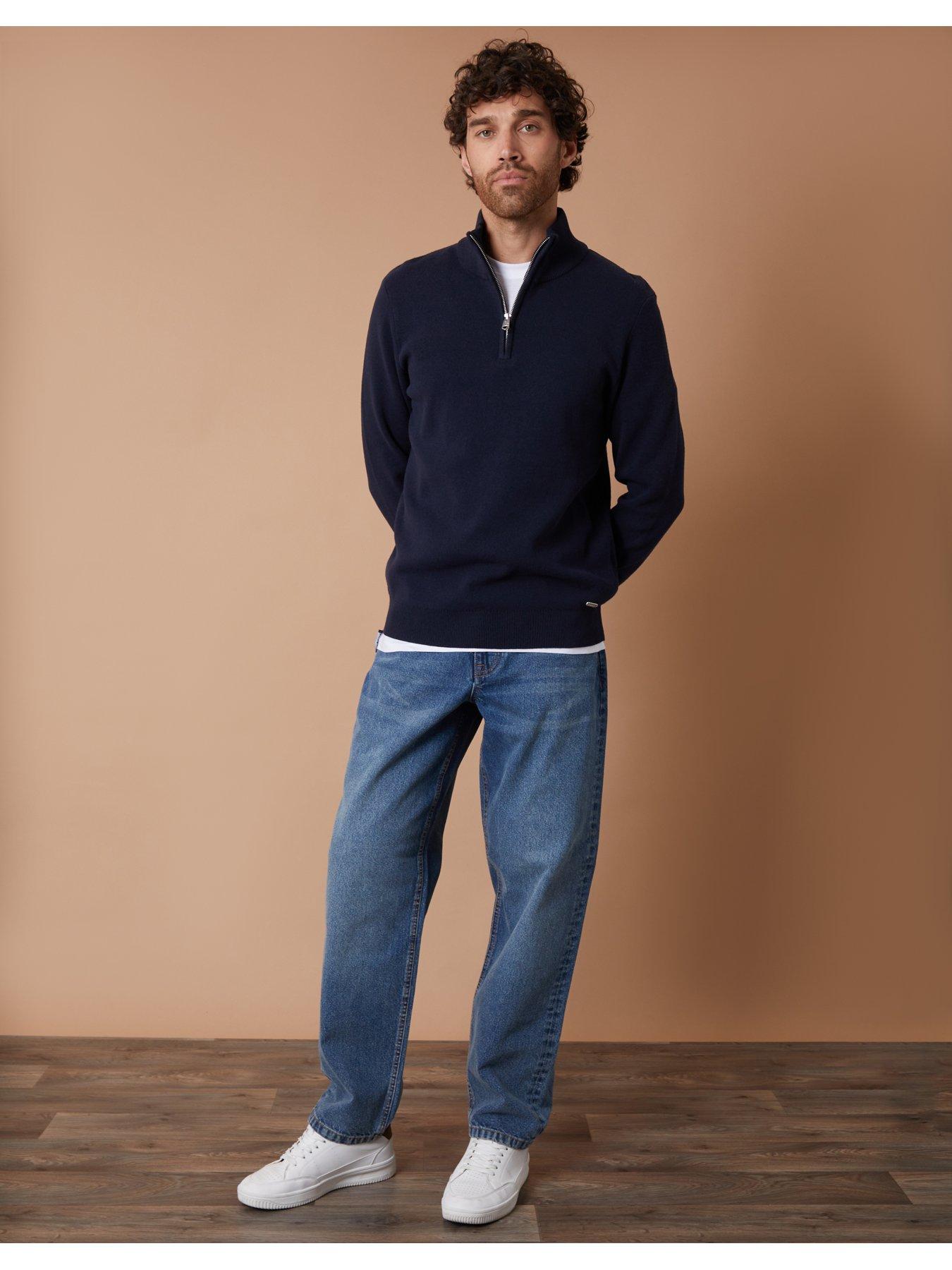 Image 3 of 5 of Threadbare Cotton Rich Quarter Zip Jumper In Navy