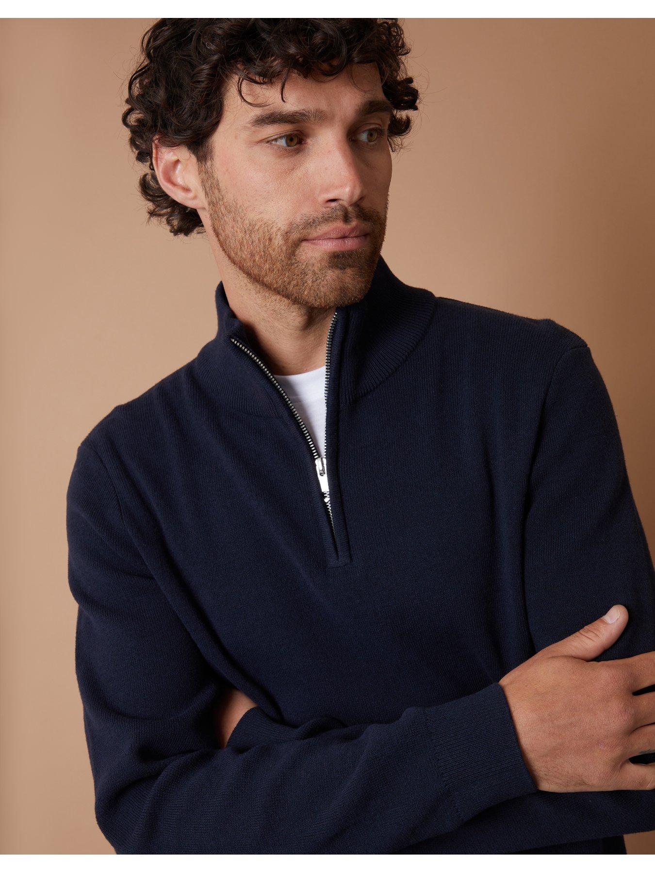 Image 4 of 5 of Threadbare Cotton Rich Quarter Zip Jumper In Navy