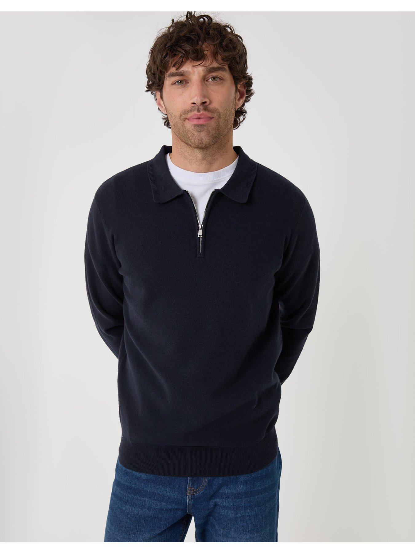 Image 1 of 4 of Threadbare Boxy Fit Quarter Zip Polo Sweatshirt In Navy