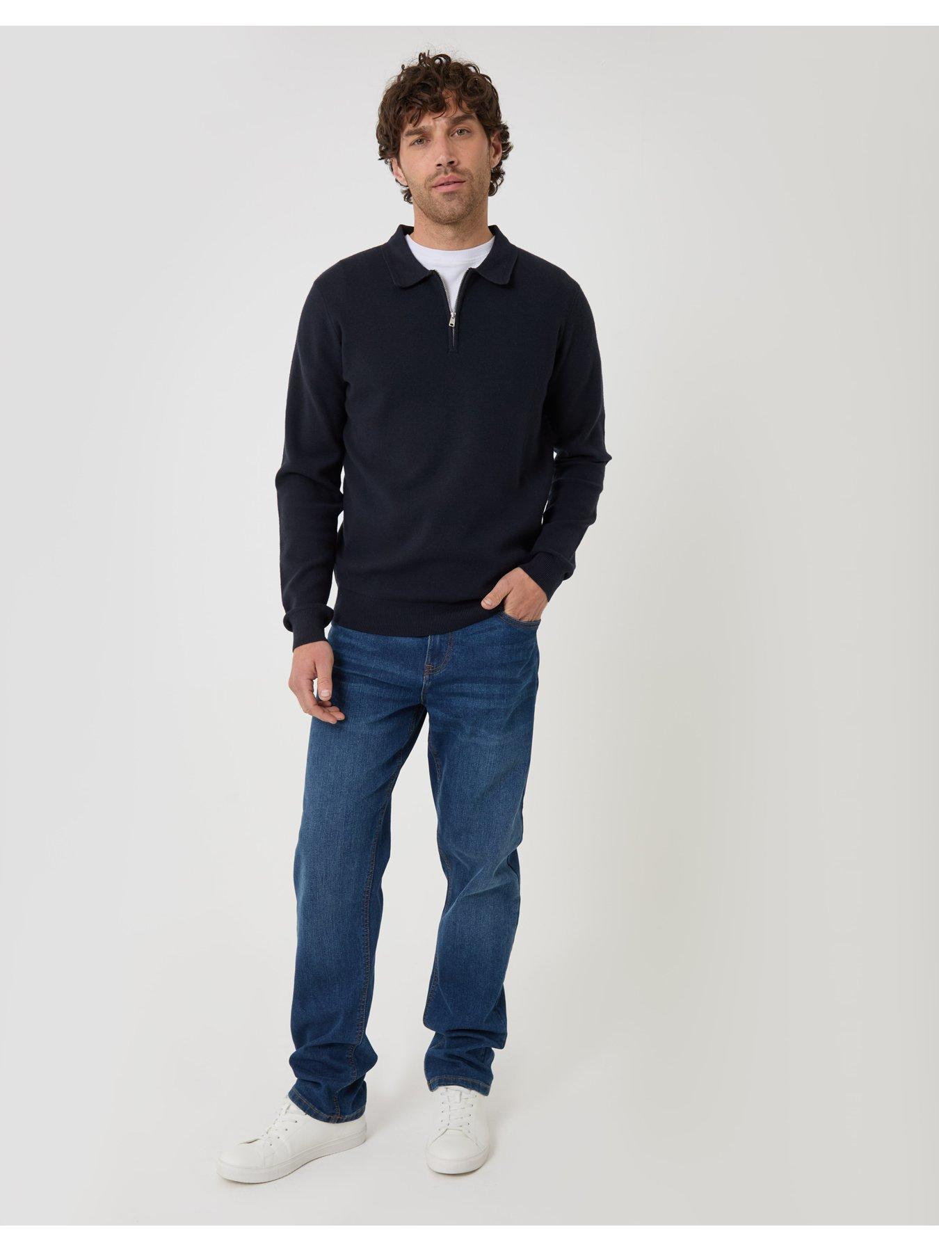Image 3 of 4 of Threadbare Boxy Fit Quarter Zip Polo Sweatshirt In Navy