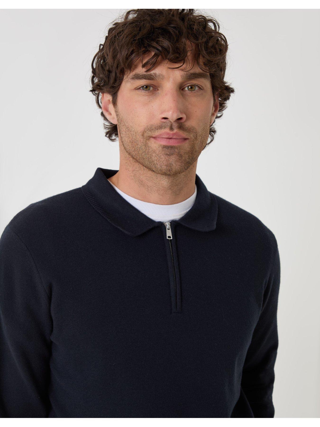 Image 4 of 4 of Threadbare Boxy Fit Quarter Zip Polo Sweatshirt In Navy