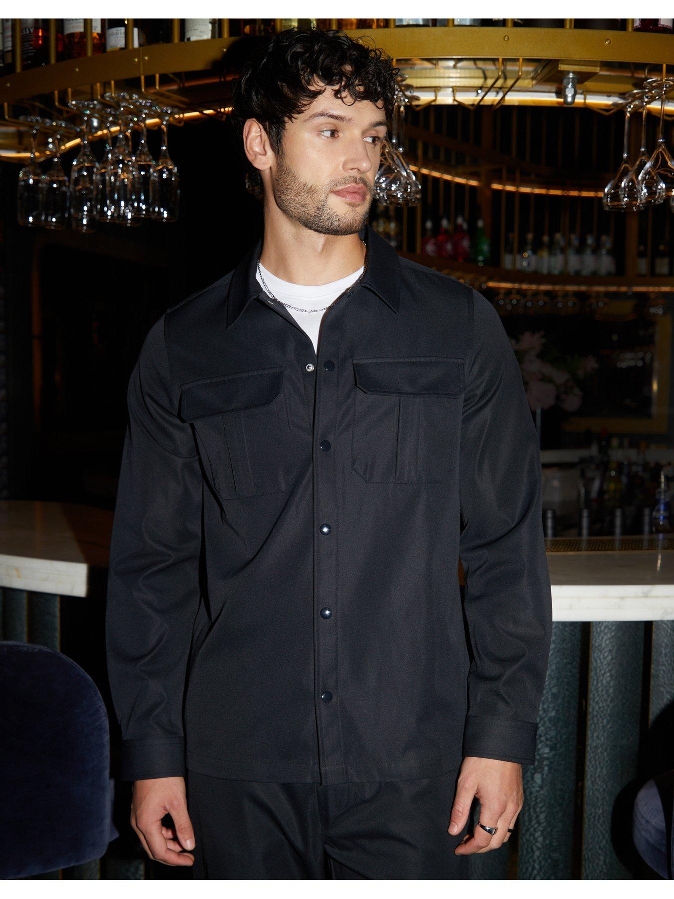 Image 1 of 6 of Threadbare Patch Pocket Overshirt In Black
