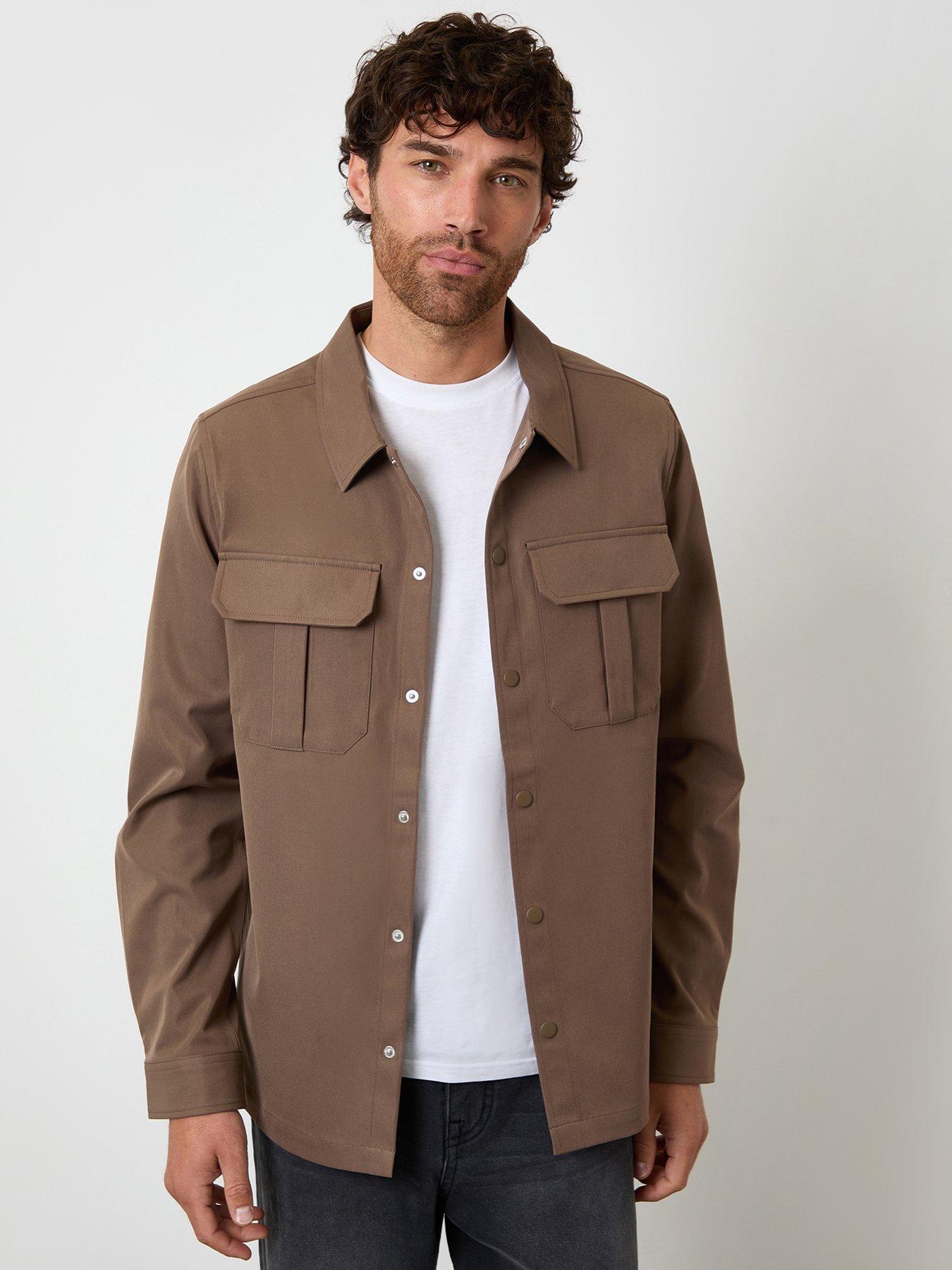Image 1 of 4 of Threadbare Mens Lightweight Popper Patch Pocket Overshirt - Brown