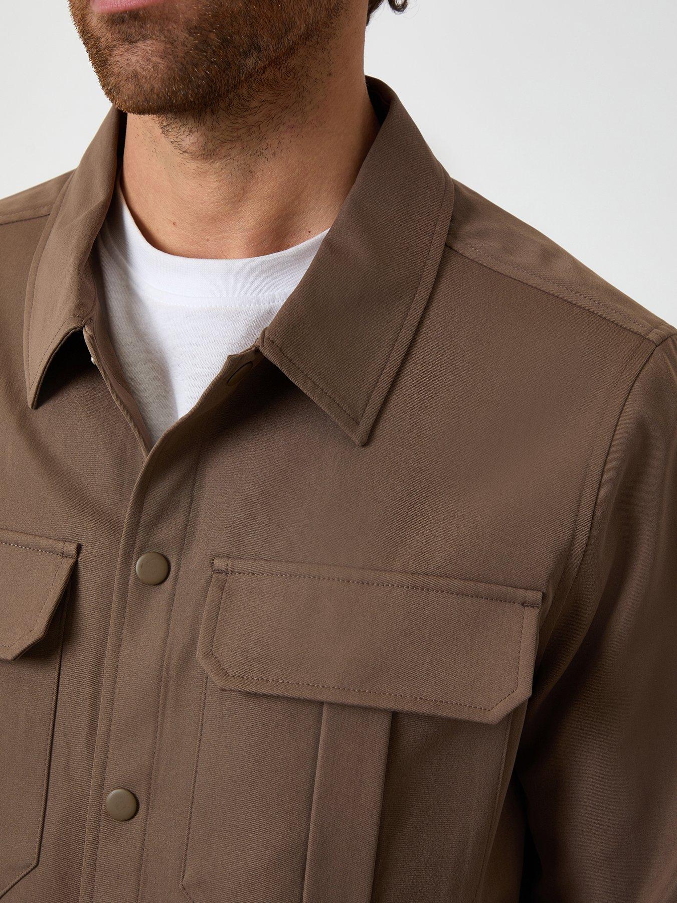 Image 4 of 4 of Threadbare Mens Lightweight Popper Patch Pocket Overshirt - Brown