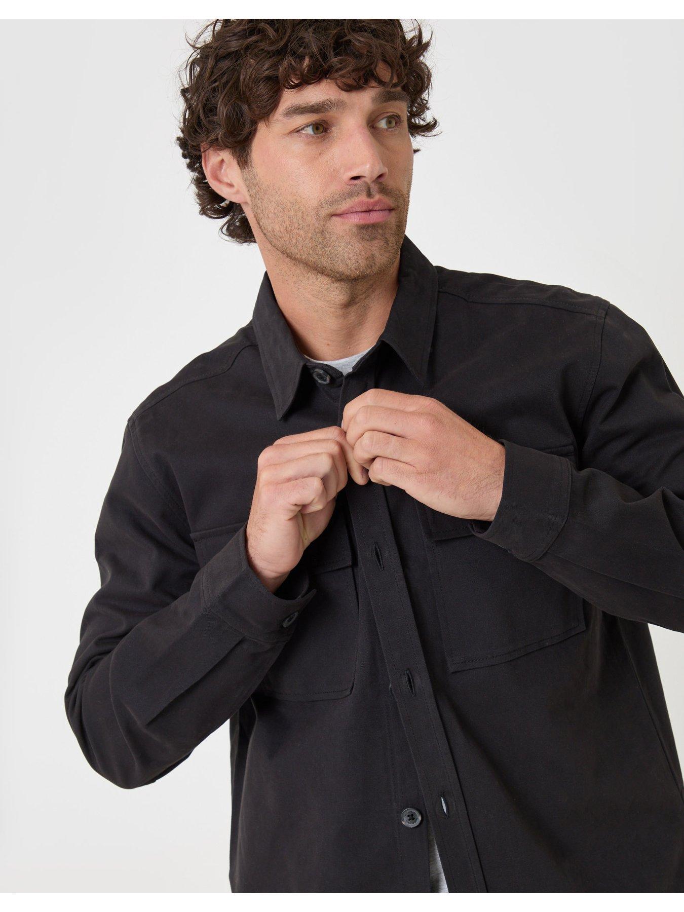 Image 4 of 5 of Threadbare Mens Curved Hem Cotton Ripstop Shacket - Black