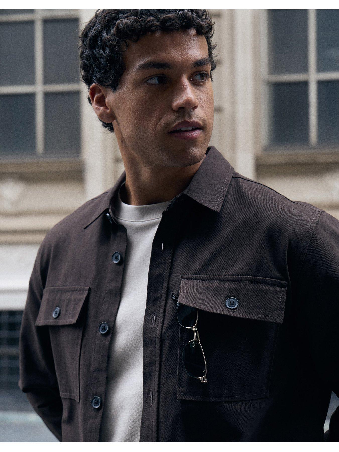 Image 1 of 6 of Threadbare Men's Cotton Twill Button Through Pocket Shacket - Chocolate Brown