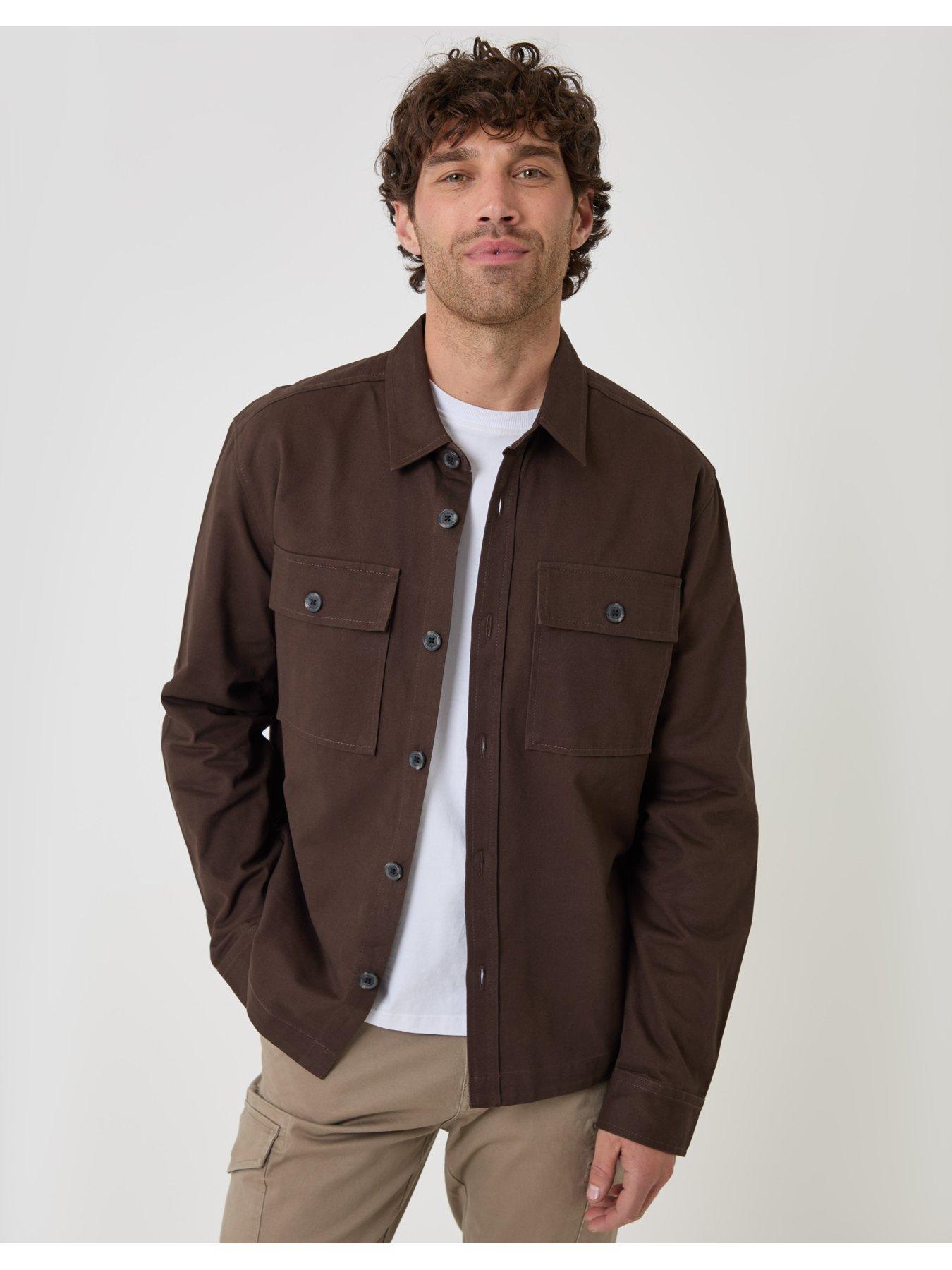 Image 2 of 6 of Threadbare Men's Cotton Twill Button Through Pocket Shacket - Chocolate Brown