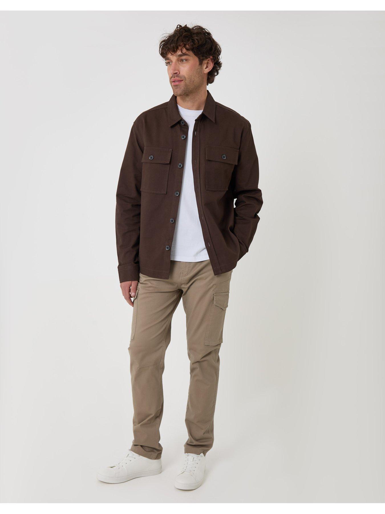 Image 4 of 6 of Threadbare Men's Cotton Twill Button Through Pocket Shacket - Chocolate Brown