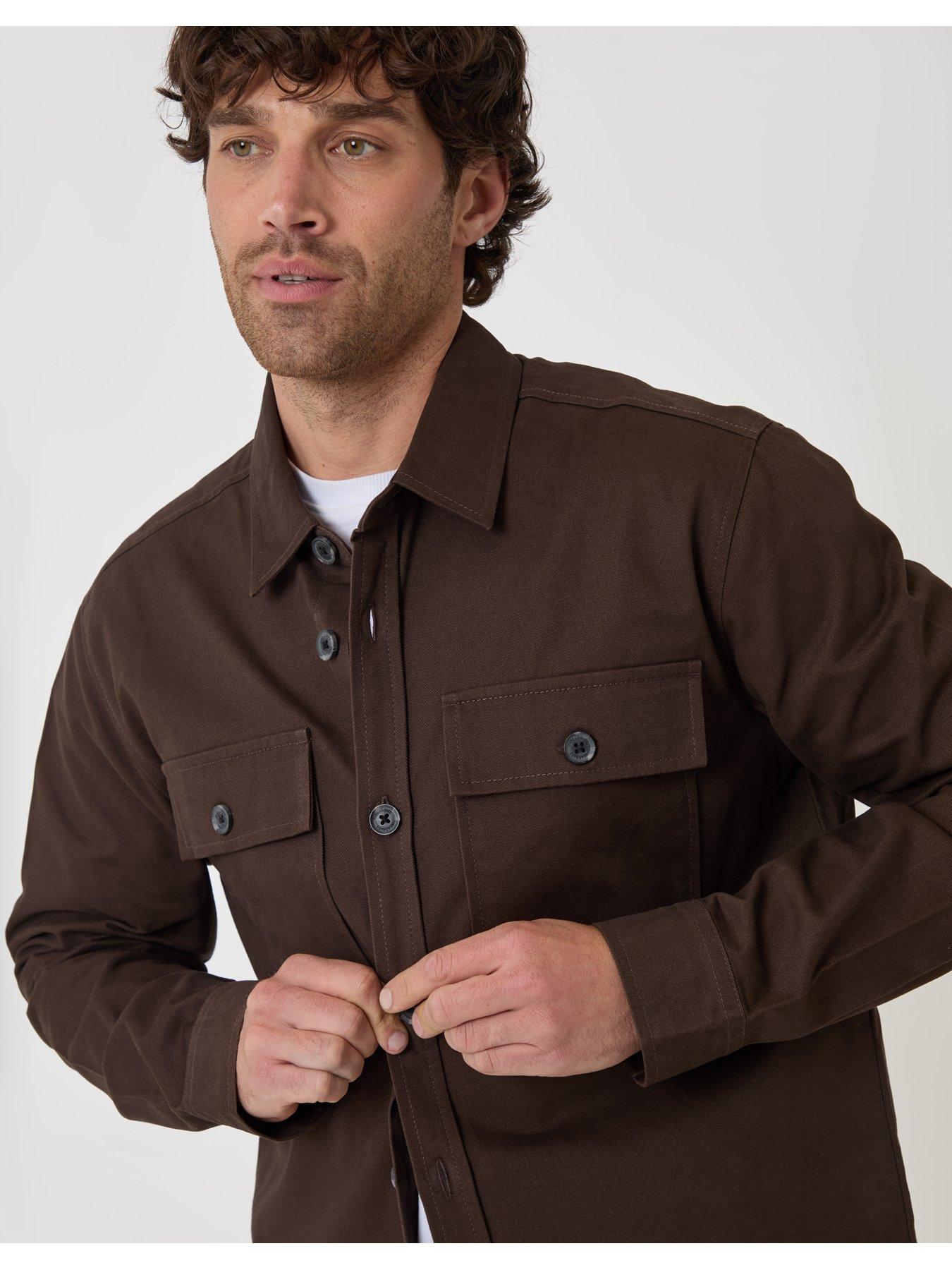 Image 5 of 6 of Threadbare Men's Cotton Twill Button Through Pocket Shacket - Chocolate Brown