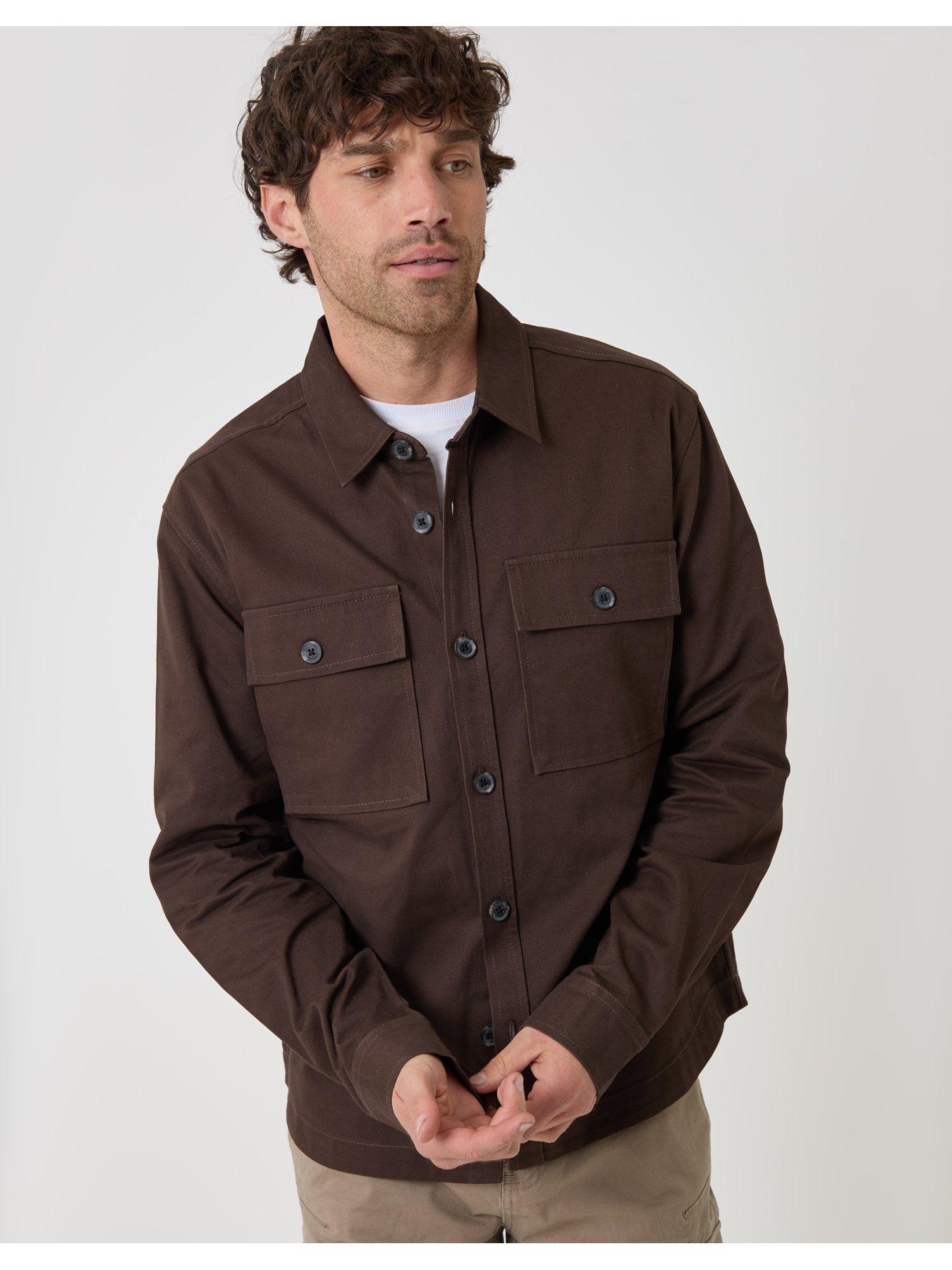 Image 6 of 6 of Threadbare Men's Cotton Twill Button Through Pocket Shacket - Chocolate Brown