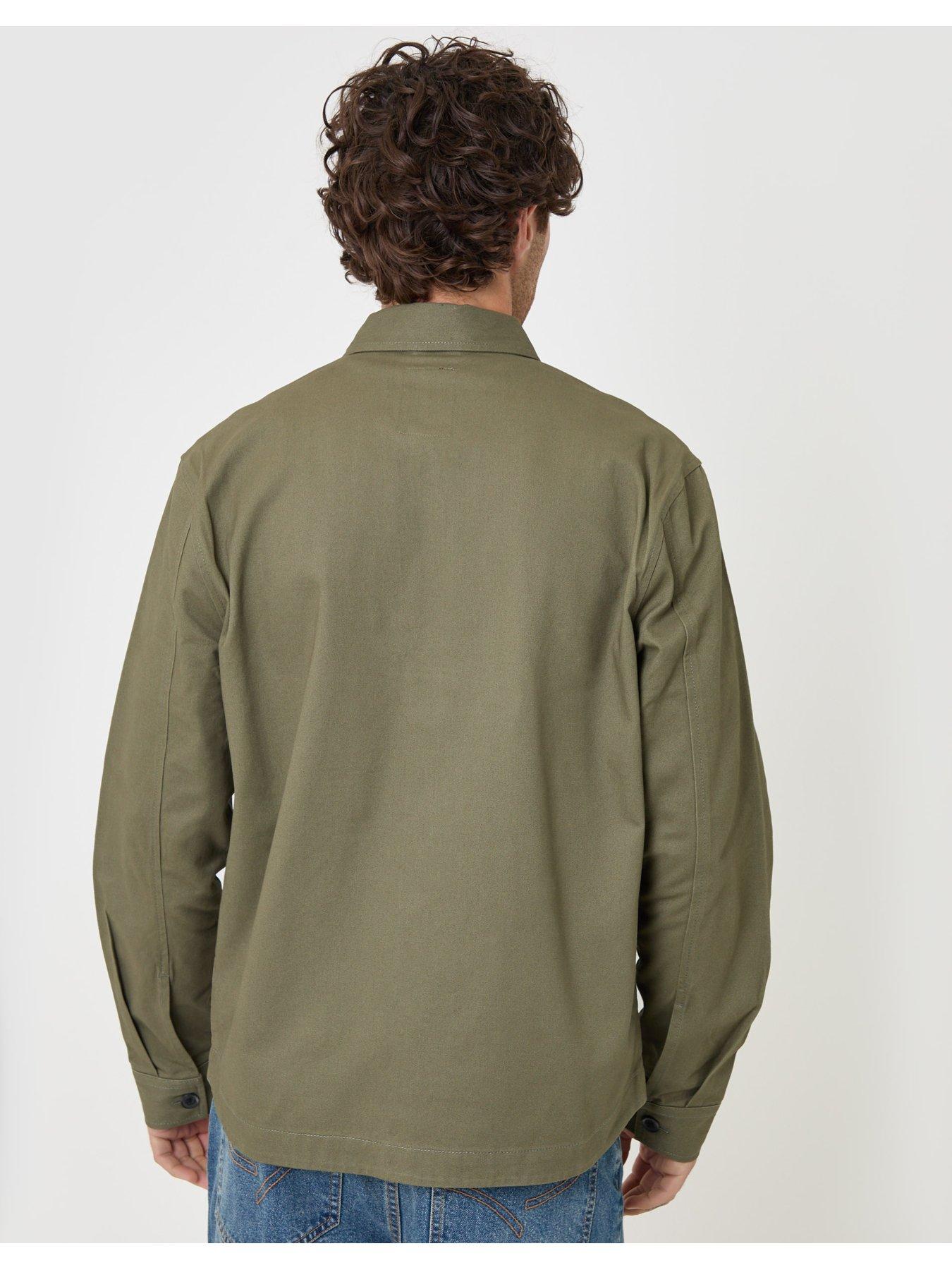 Image 2 of 5 of Threadbare Mens Cotton Twill Button-Through Pocket Shacket - Olive Green