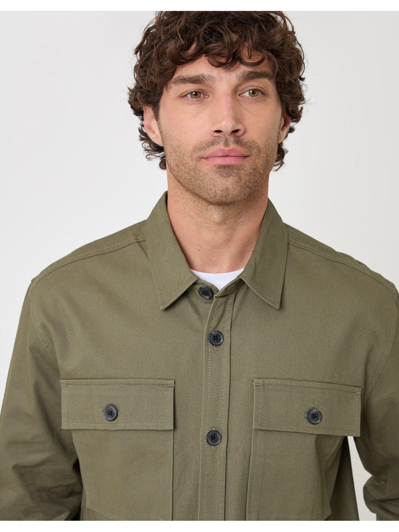 Image 4 of 5 of Threadbare Mens Cotton Twill Button-Through Pocket Shacket - Olive Green