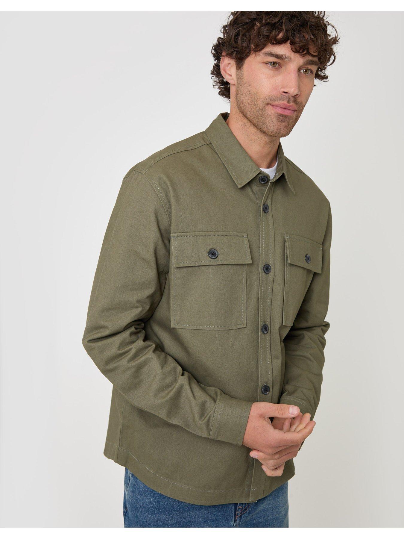 Image 5 of 5 of Threadbare Mens Cotton Twill Button-Through Pocket Shacket - Olive Green