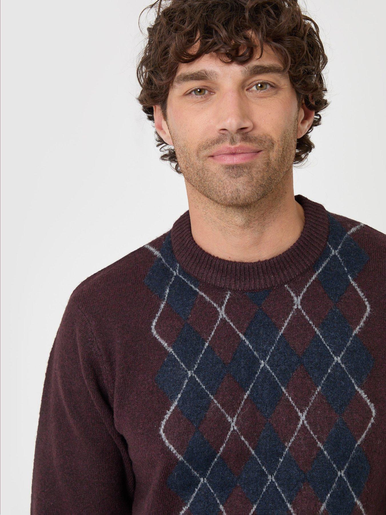 Image 4 of 5 of Threadbare Argyle Crew Neck Jumper In Burgundy