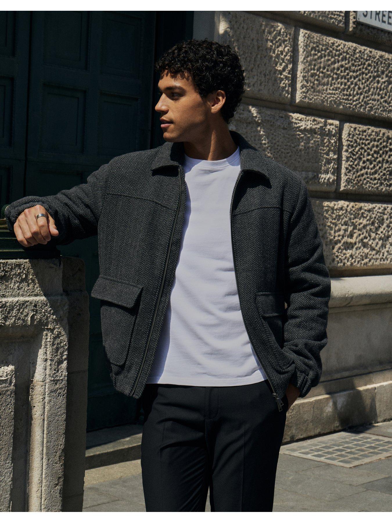 Image 1 of 6 of Threadbare Mens Herringbone Collared Zip Jacket - Grey
