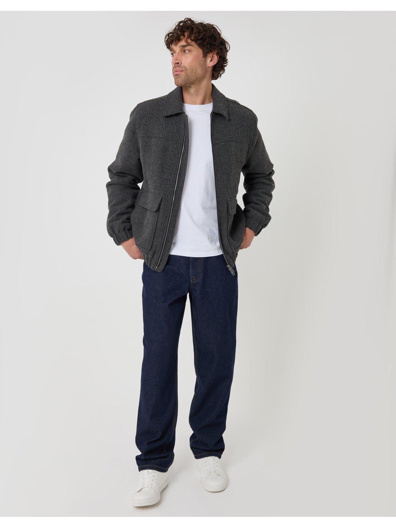 Image 3 of 6 of Threadbare Mens Herringbone Collared Zip Jacket - Grey