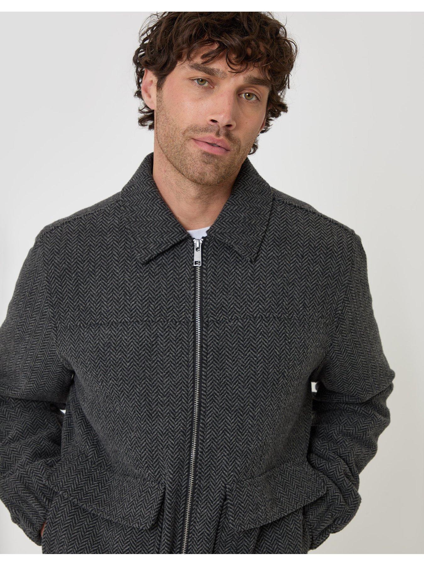 Image 4 of 6 of Threadbare Mens Herringbone Collared Zip Jacket - Grey