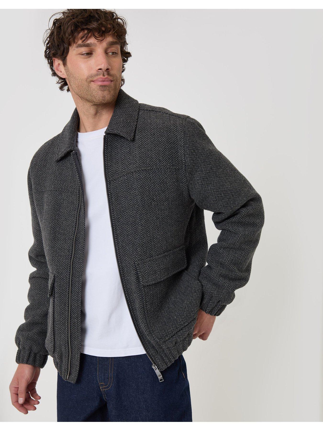 Image 5 of 6 of Threadbare Mens Herringbone Collared Zip Jacket - Grey