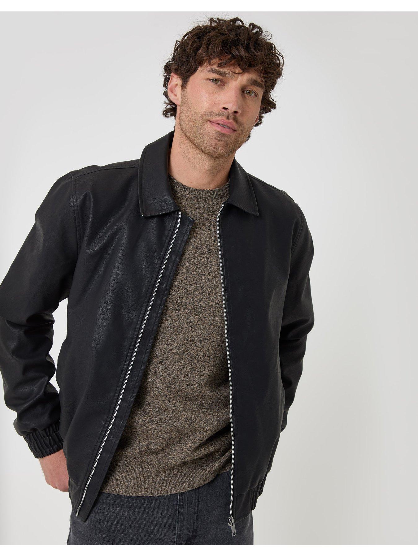 Image 1 of 5 of Threadbare Mens Faux Leather Collared Zip Through Jacket - Black