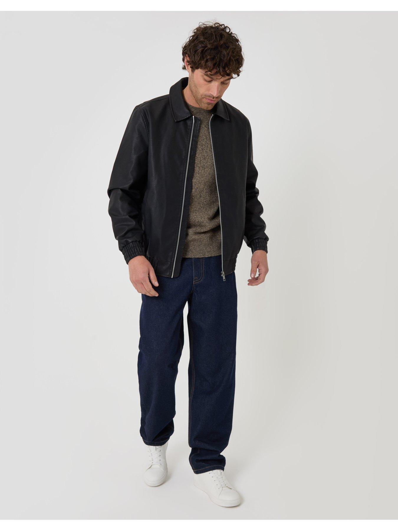 Image 3 of 5 of Threadbare Mens Faux Leather Collared Zip Through Jacket - Black