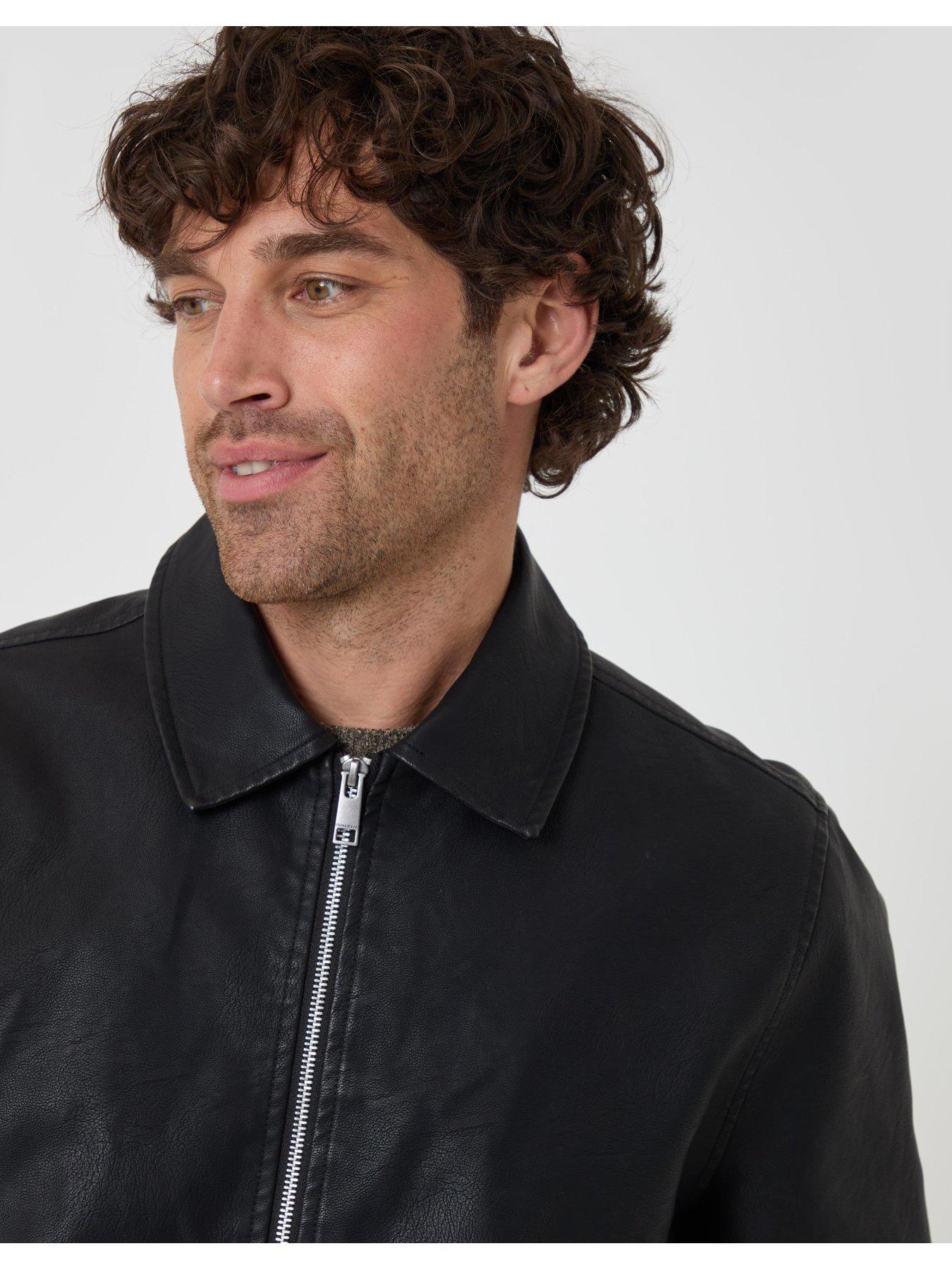 Image 4 of 5 of Threadbare Mens Faux Leather Collared Zip Through Jacket - Black
