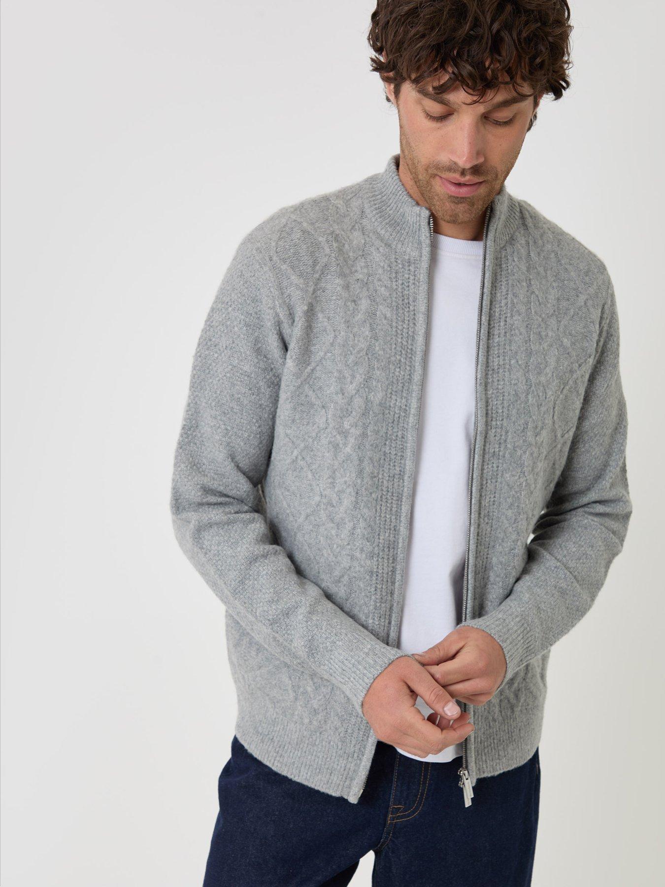 Image 1 of 5 of Threadbare Mens Knitted Full Zip Kerrystone - Grey Marl 7gg