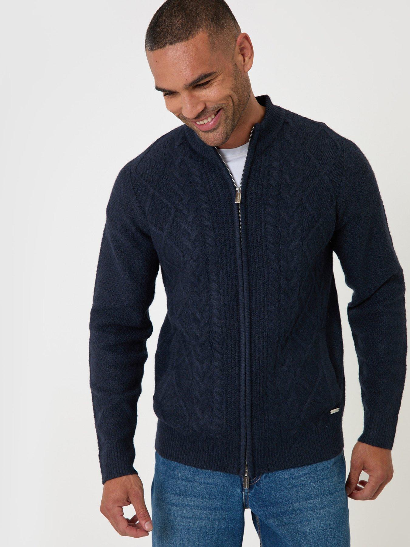 Image 1 of 5 of Threadbare Mens Full Zip Cable Knit Jumper - Navy
