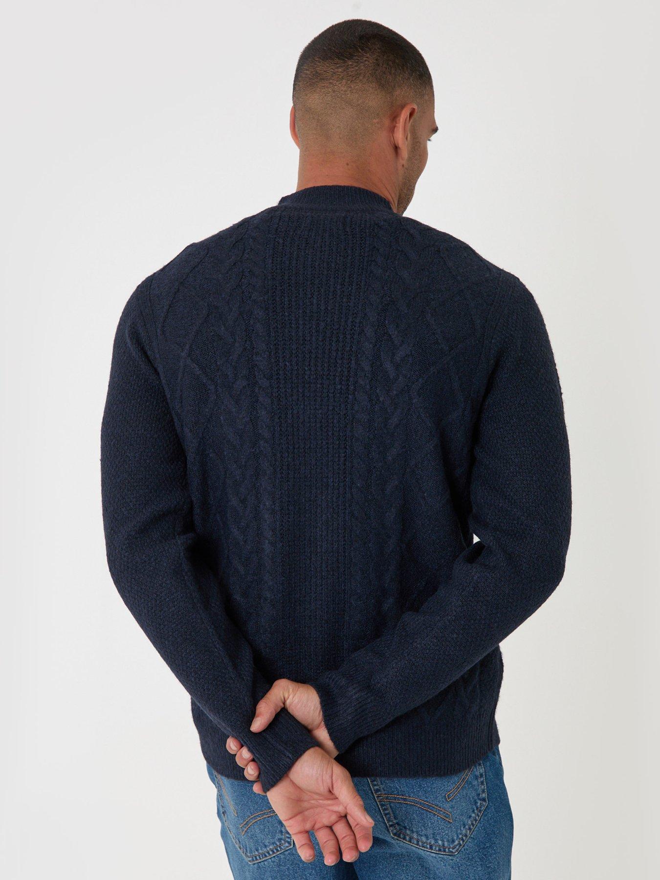 Image 2 of 5 of Threadbare Mens Full Zip Cable Knit Jumper - Navy