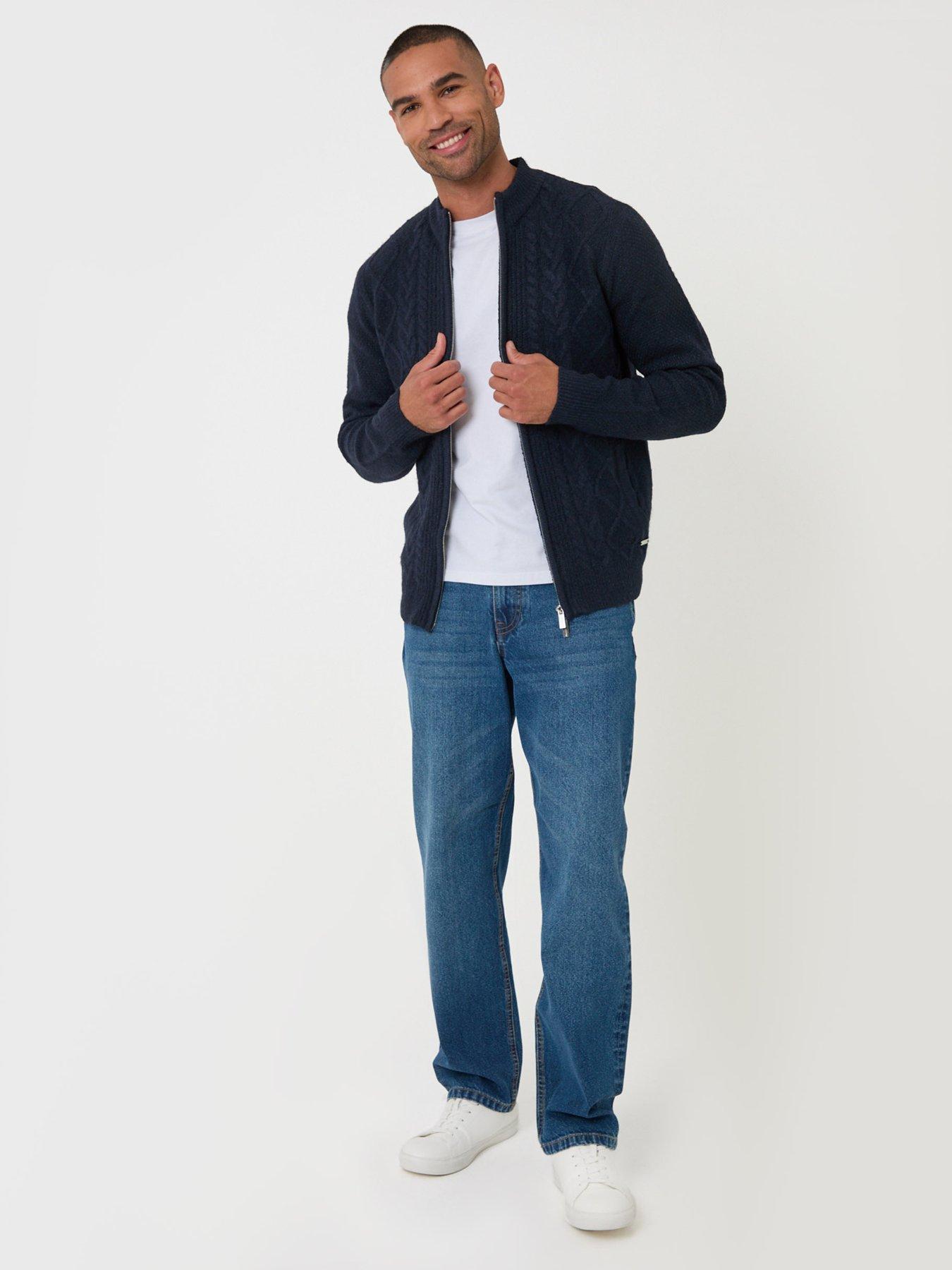 Image 3 of 5 of Threadbare Mens Full Zip Cable Knit Jumper - Navy