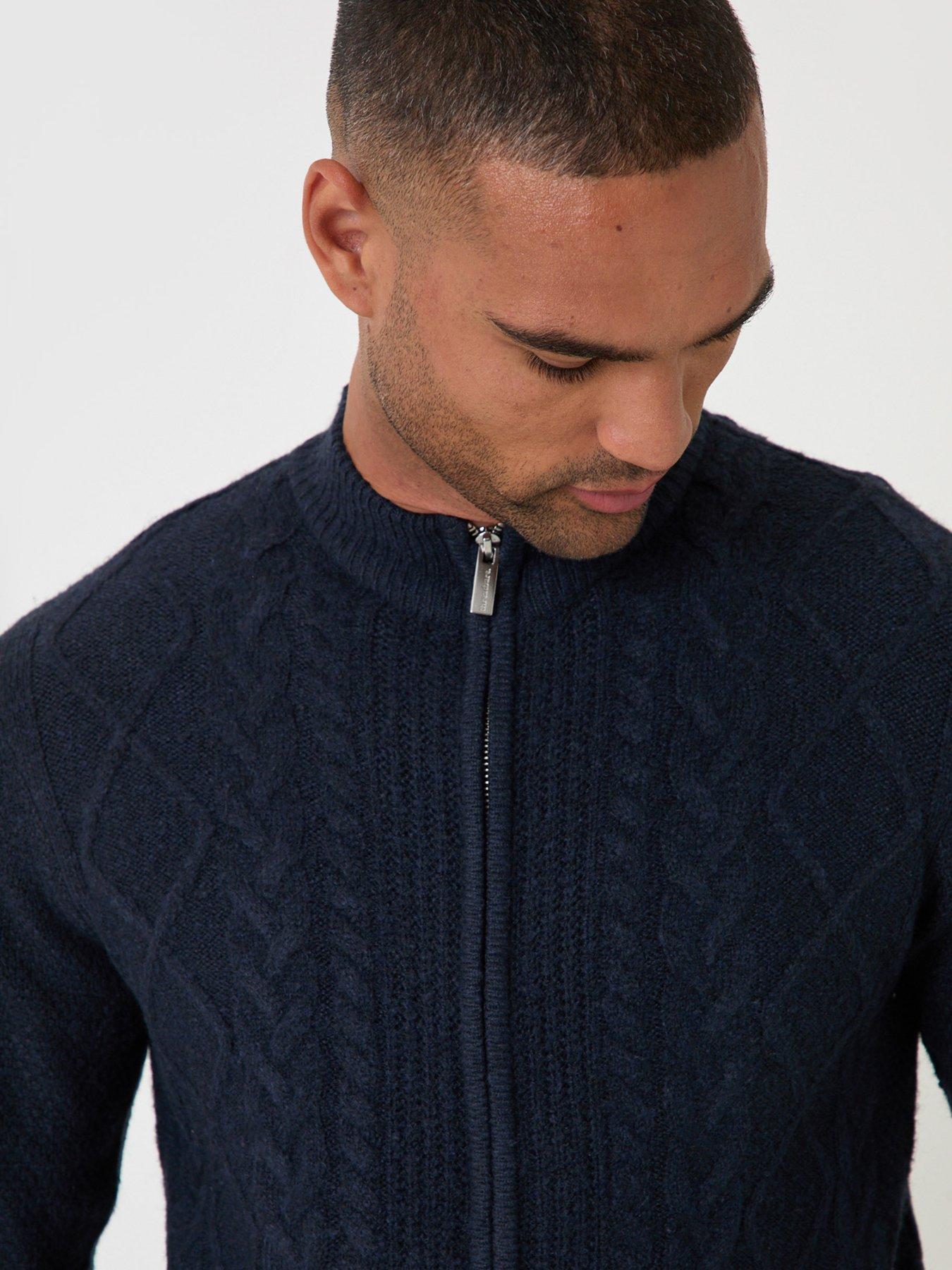 Image 4 of 5 of Threadbare Mens Full Zip Cable Knit Jumper - Navy