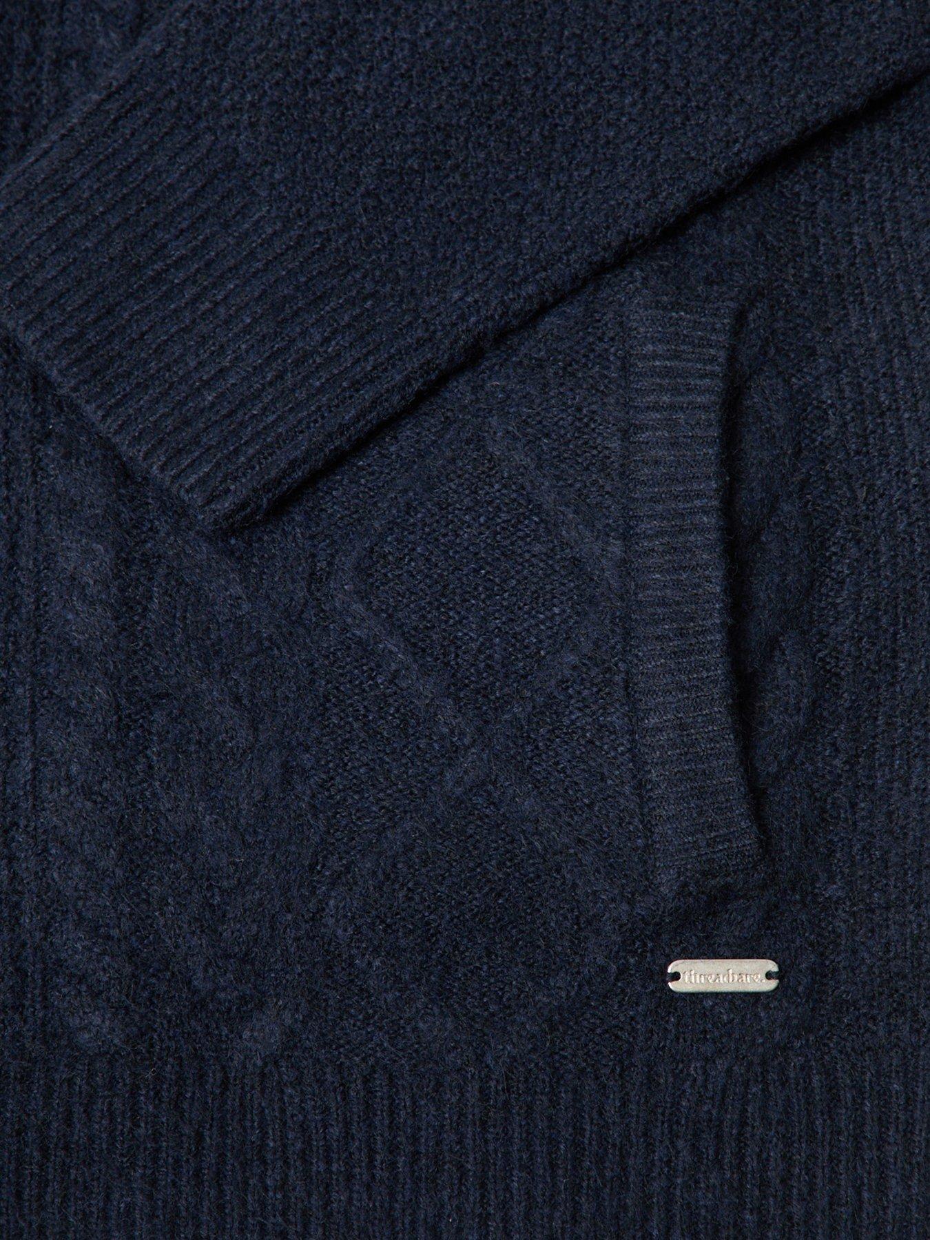 Image 5 of 5 of Threadbare Mens Full Zip Cable Knit Jumper - Navy