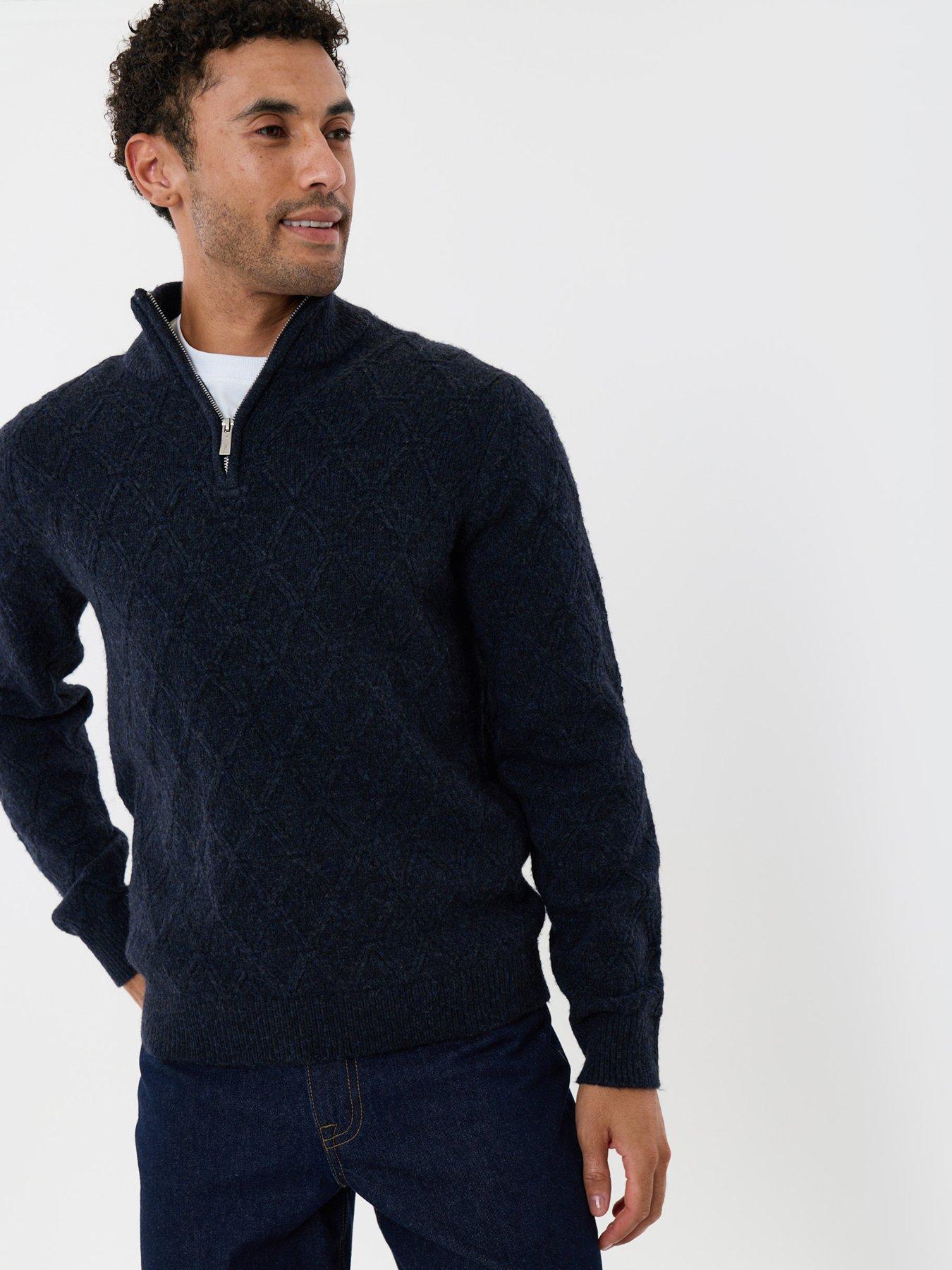 Image 1 of 5 of Threadbare Mens Panmure 1/4 Zip Textured Knit Jumper - Navy