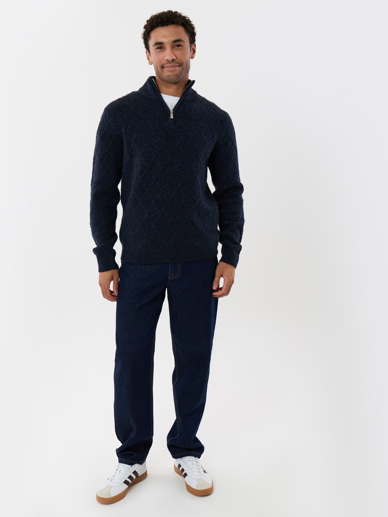 Image 3 of 5 of Threadbare Mens Panmure 1/4 Zip Textured Knit Jumper - Navy