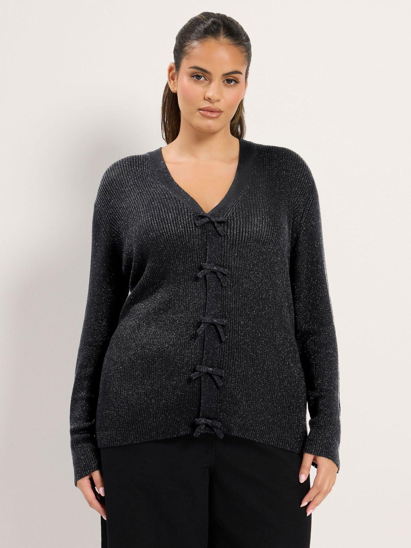 Image 1 of 4 of Yours Curve Lurex Bow Cardigan