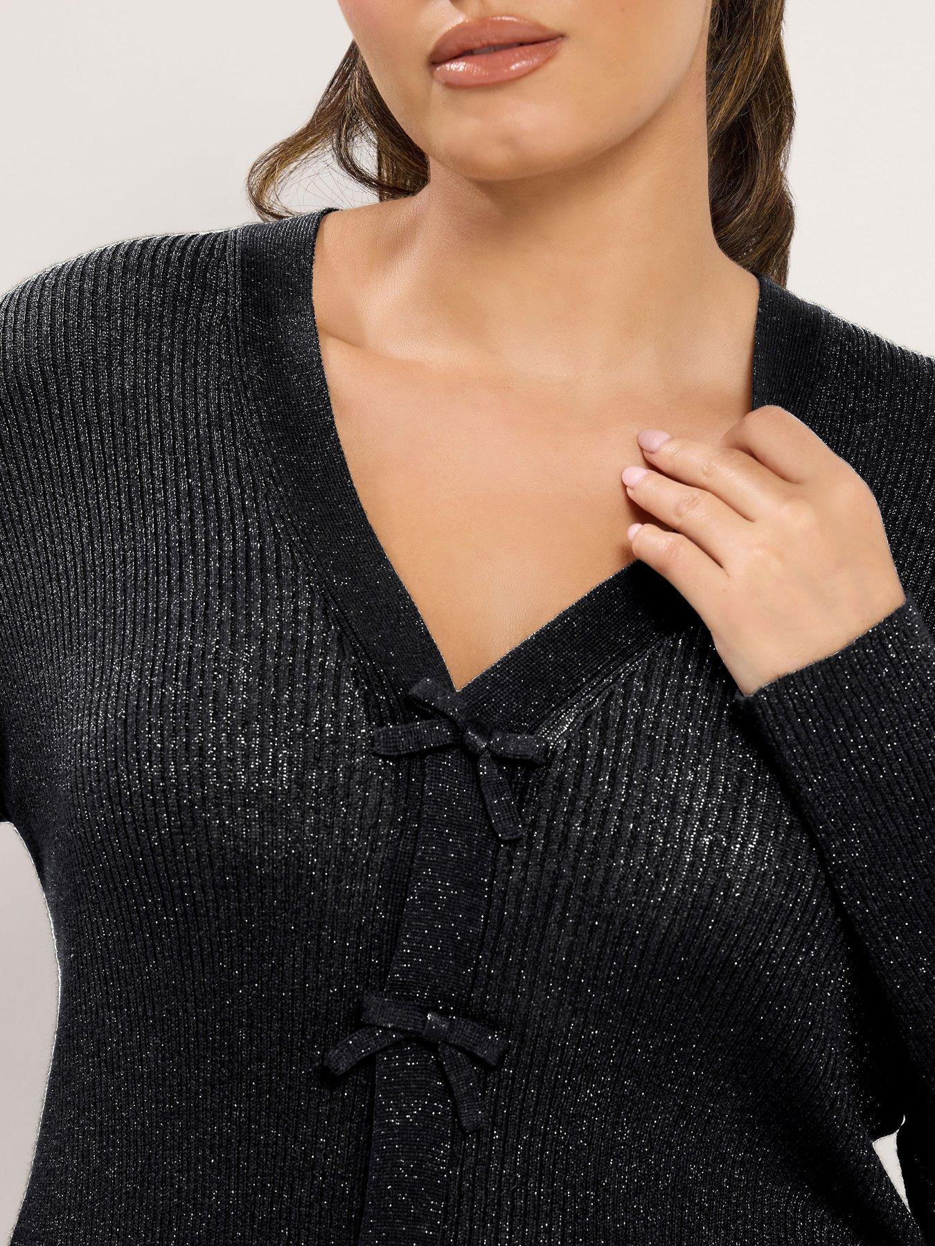 Image 4 of 4 of Yours Curve Lurex Bow Cardigan
