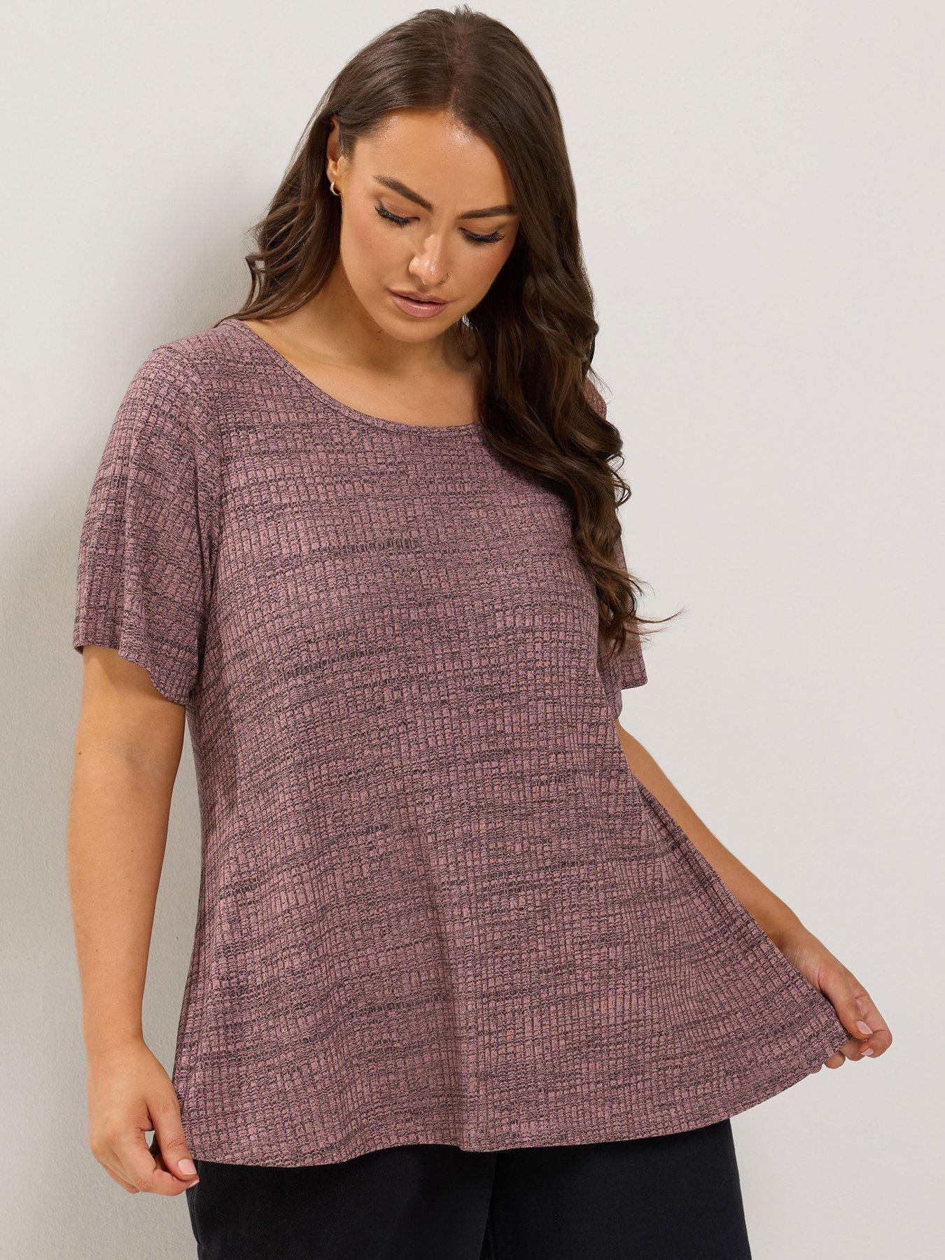 Image 1 of 4 of Yours Womens Curve Soft Touch Ribbed T-Shirt - Pink