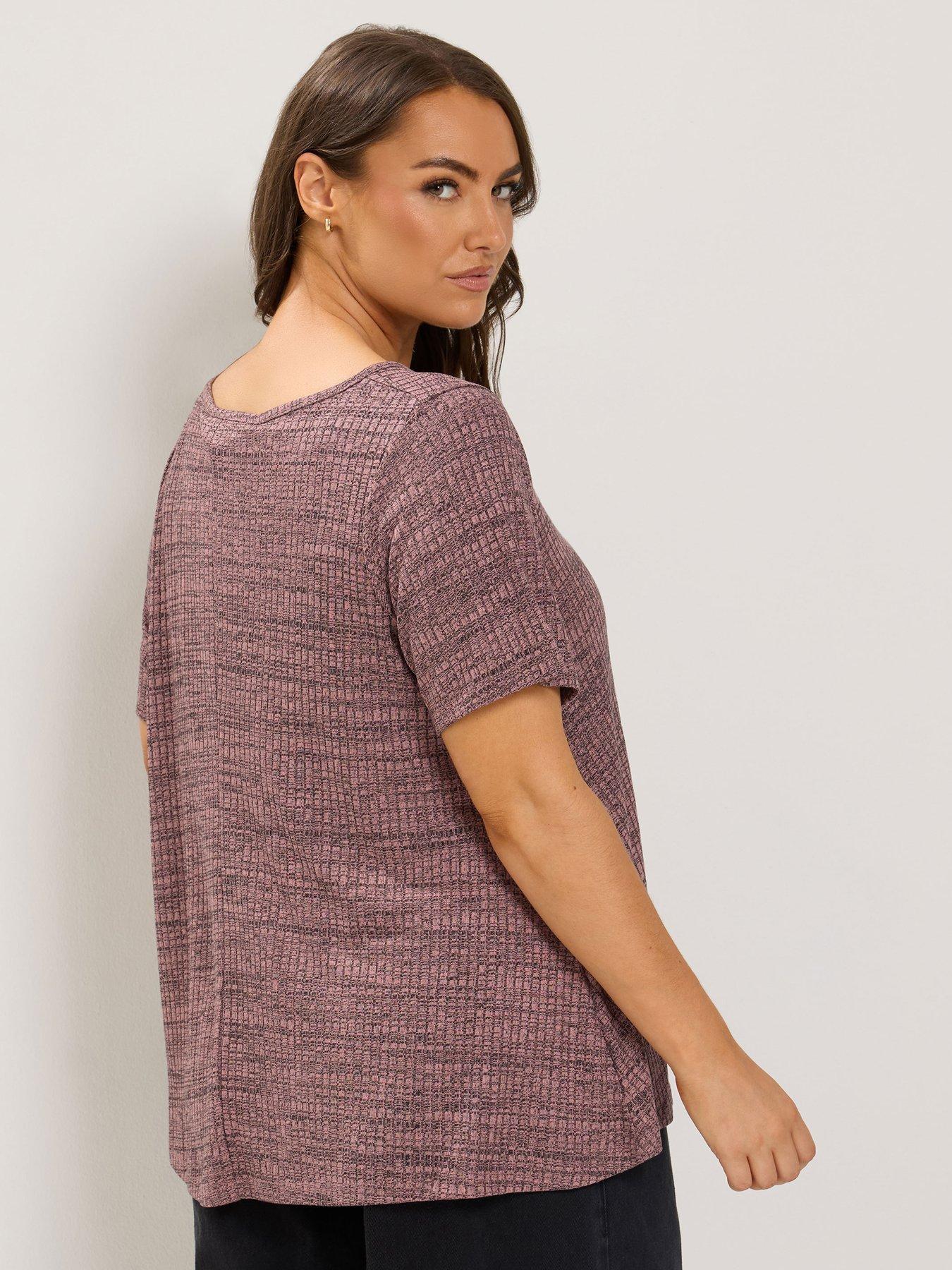 Image 2 of 4 of Yours Womens Curve Soft Touch Ribbed T-Shirt - Pink