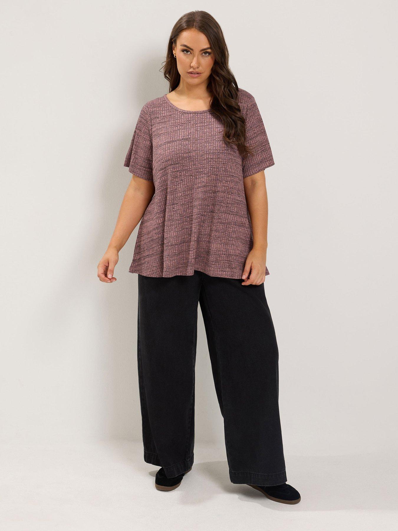 Image 3 of 4 of Yours Womens Curve Soft Touch Ribbed T-Shirt - Pink