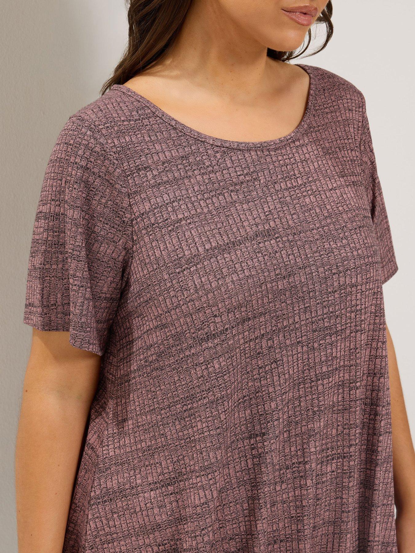 Image 4 of 4 of Yours Womens Curve Soft Touch Ribbed T-Shirt - Pink