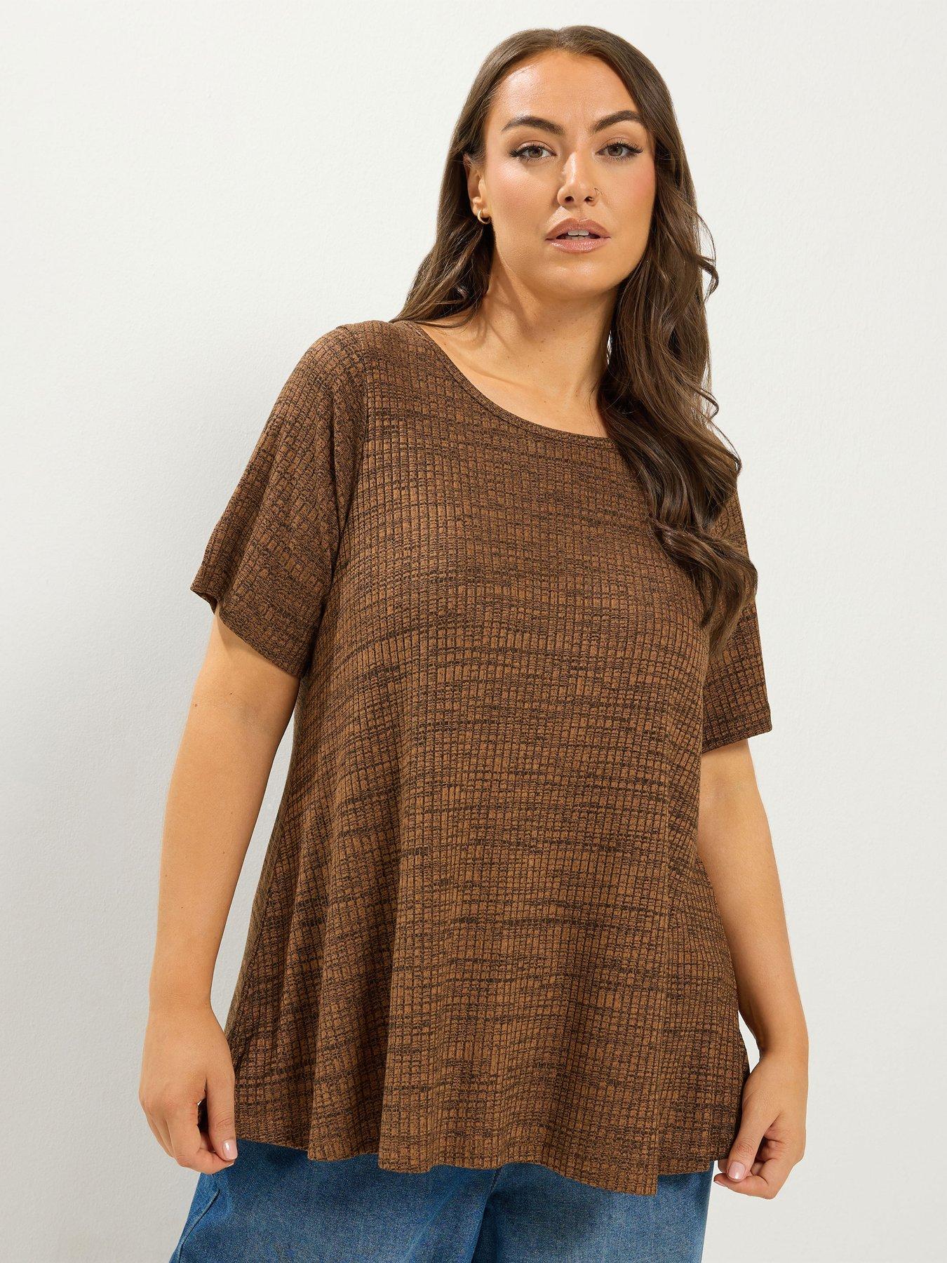 Image 1 of 4 of Yours Womens Curve Soft Touch Ribbed Swing T-Shirt - Orange