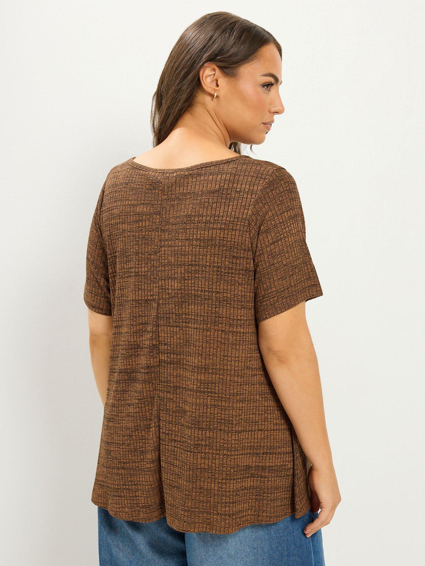 Image 2 of 4 of Yours Womens Curve Soft Touch Ribbed Swing T-Shirt - Orange